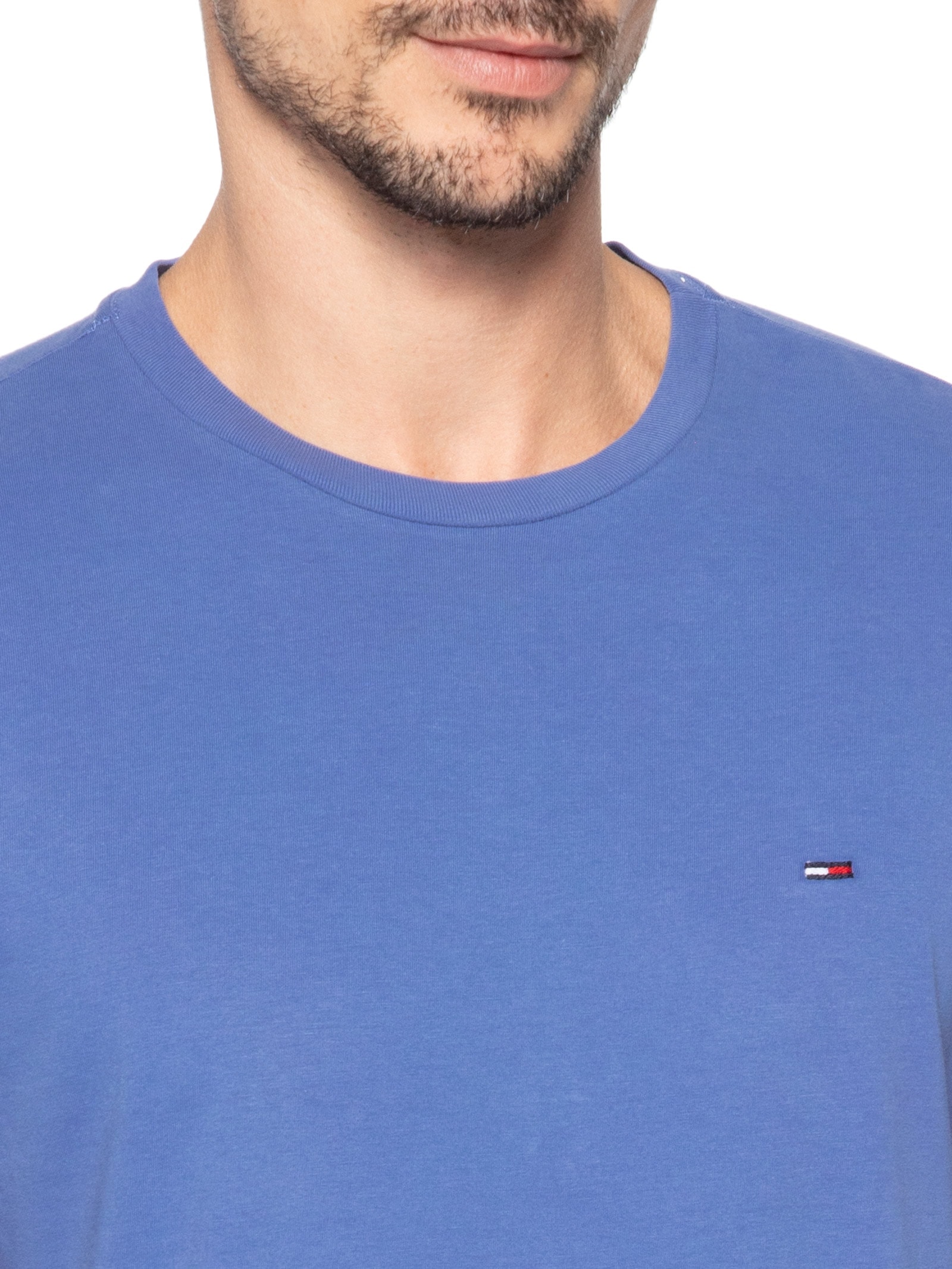 Camiseta Masculina Básica Bandeira Alongada Regular Fit Em Algodão – Azul Tommy Jeans