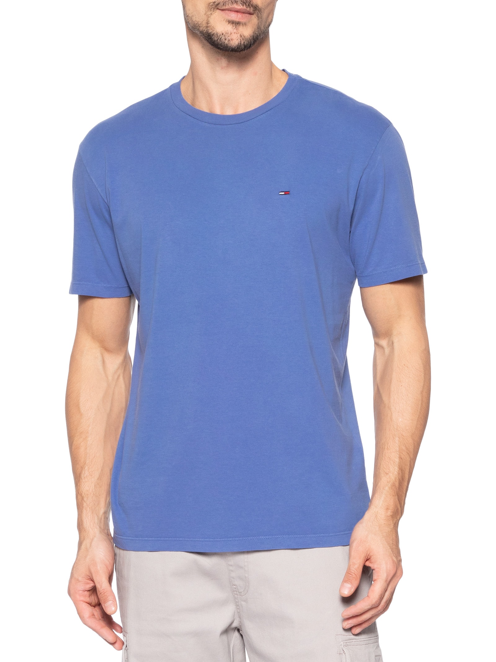 Camiseta Masculina Básica Bandeira Alongada Regular Fit Em Algodão – Azul Tommy Jeans