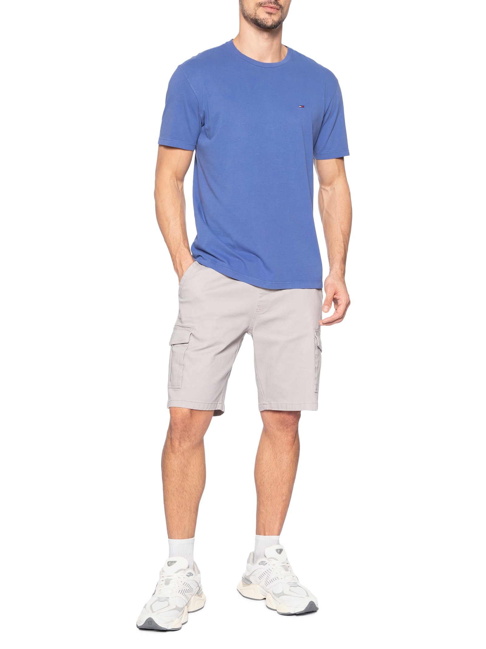 Camiseta Masculina Básica Bandeira Alongada Regular Fit Em Algodão – Azul Tommy Jeans