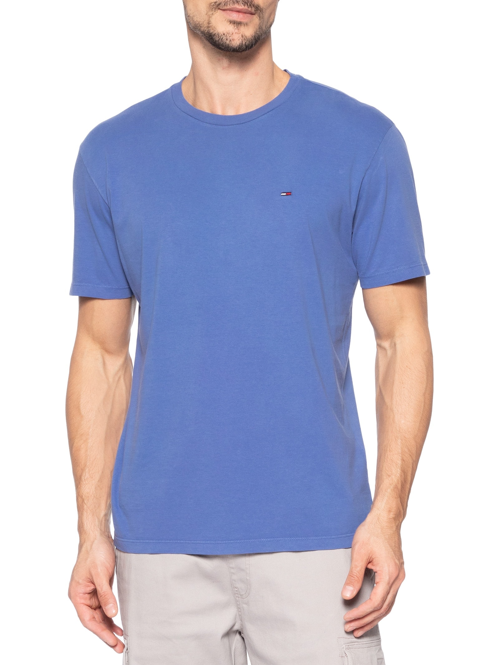 Camiseta Masculina Básica Bandeira Alongada Regular Fit Em Algodão – Azul Tommy Jeans