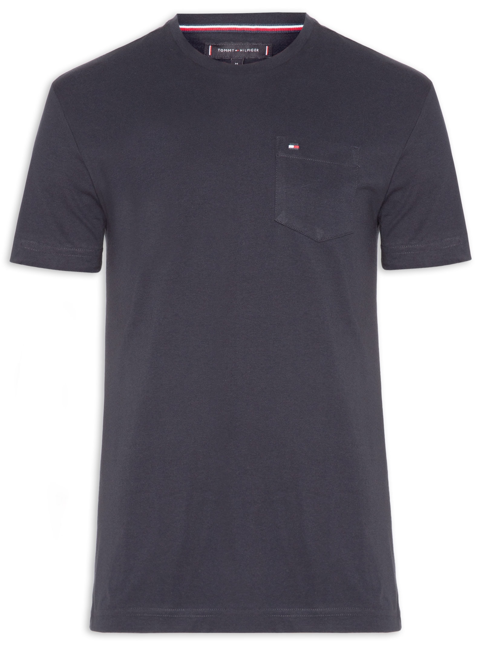 Camiseta Masculina Básica Com Bolso Regular Fit Em Algodão Azul Tommy Hilfiger