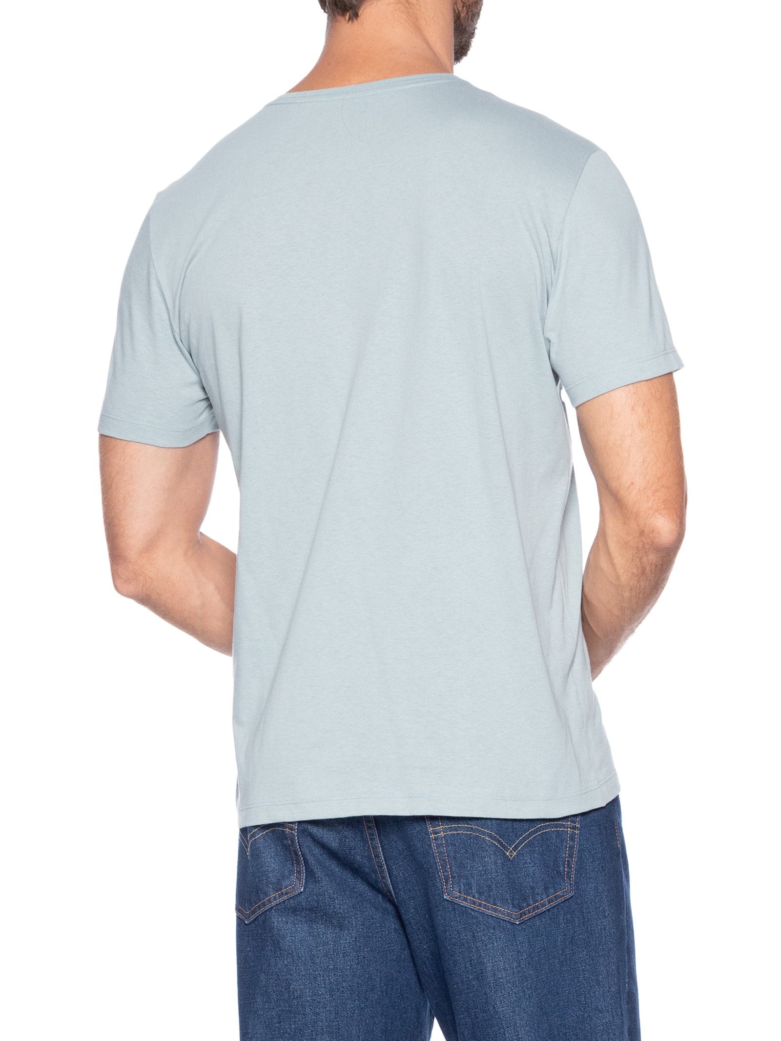 Camiseta Masculina Básica De Algodão Gola Careca Azul Sergio K