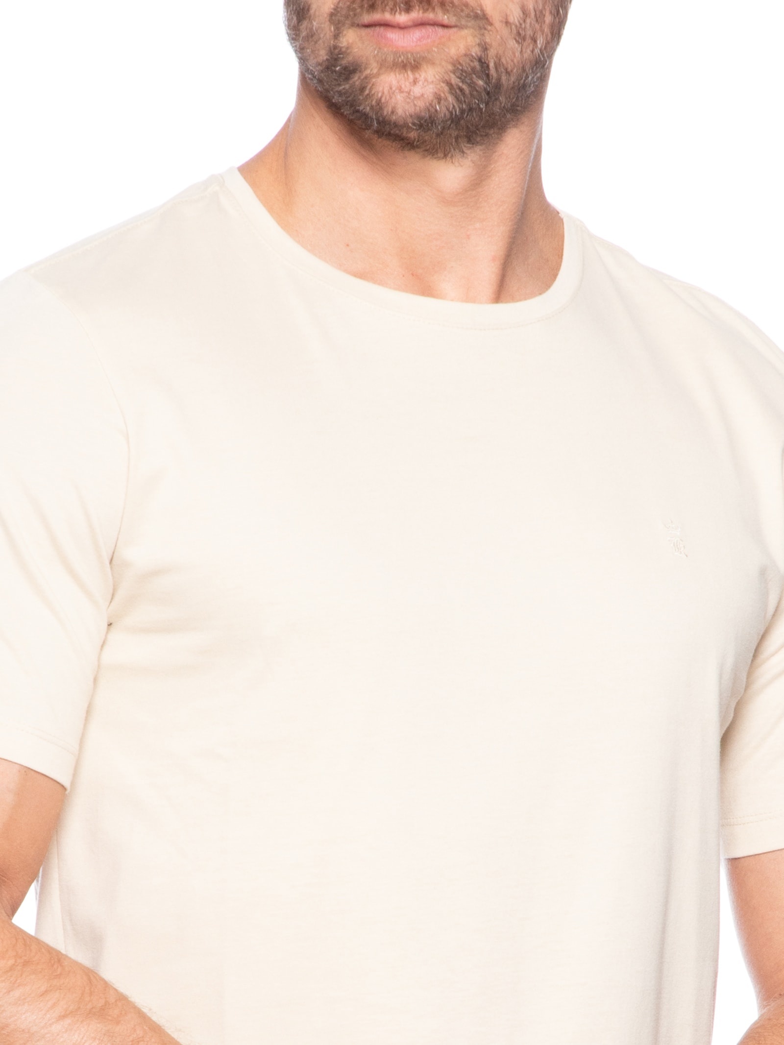 Camiseta Masculina Básica De Algodão Gola Careca Bege Sergio K