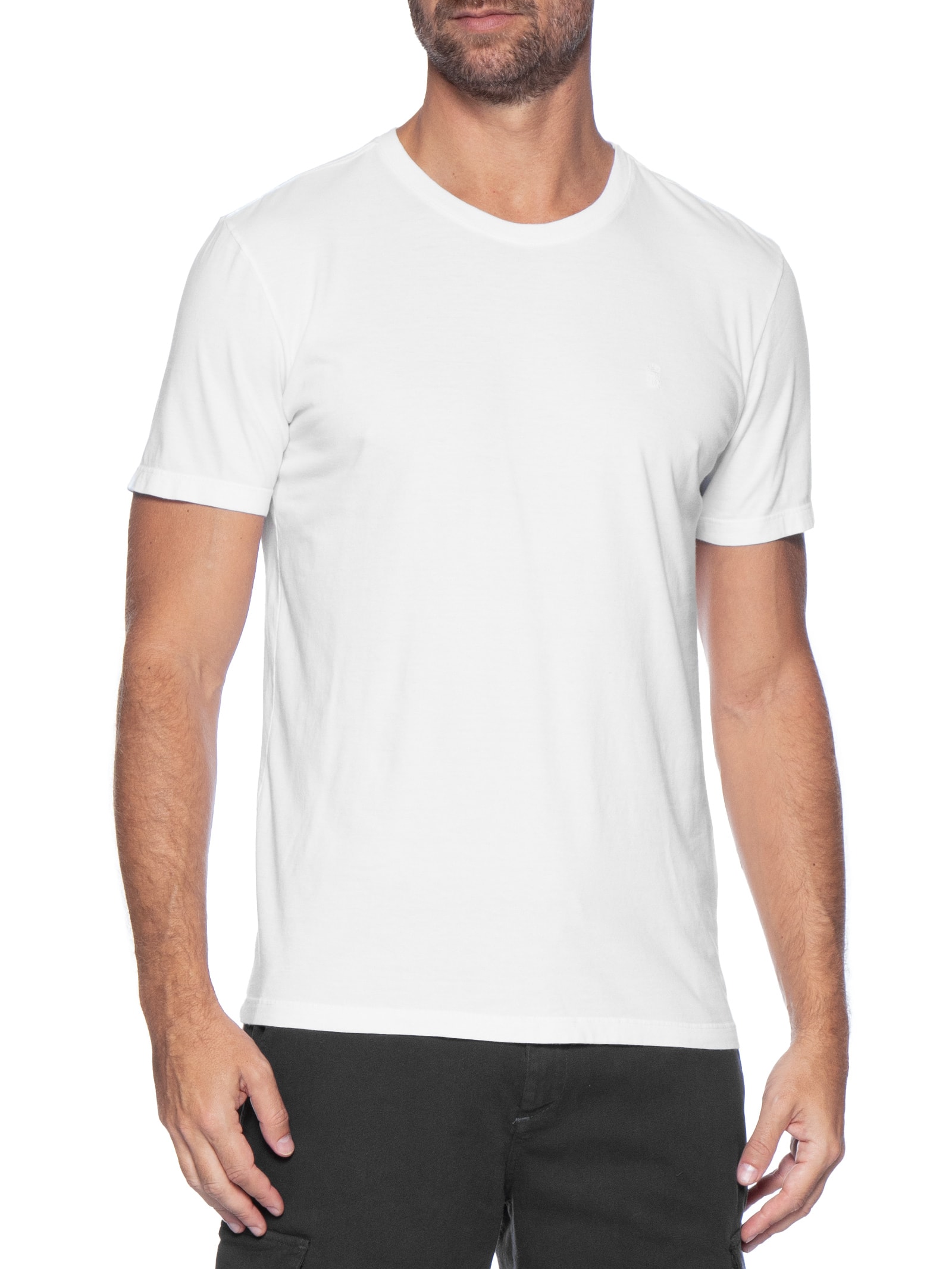 Camiseta Masculina Básica De Algodão Gola Careca Branco Sergio K