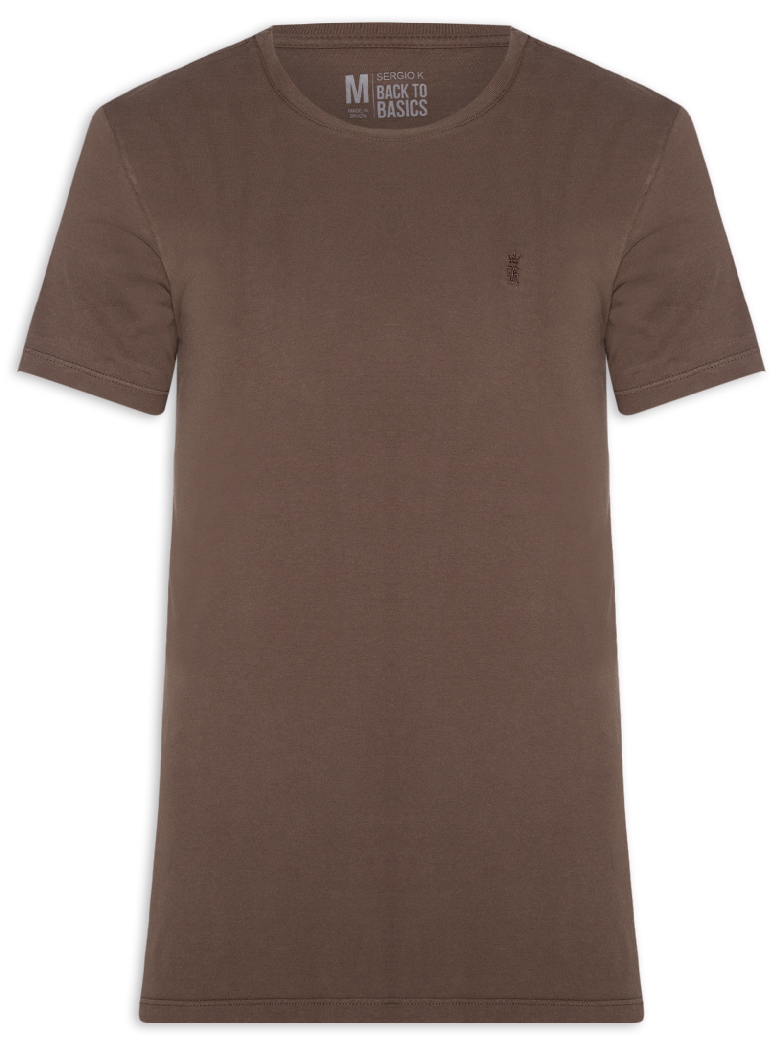 Camiseta Masculina Básica De Algodão Gola Careca Marrom Sergio K