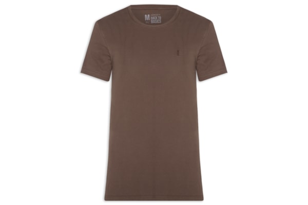 Camiseta Masculina Básica De Algodão Gola Careca - Marrom
