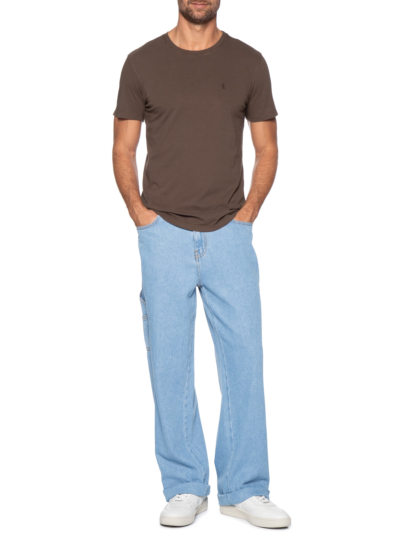 Camiseta Masculina Básica De Algodão Gola Careca Marrom Sergio K