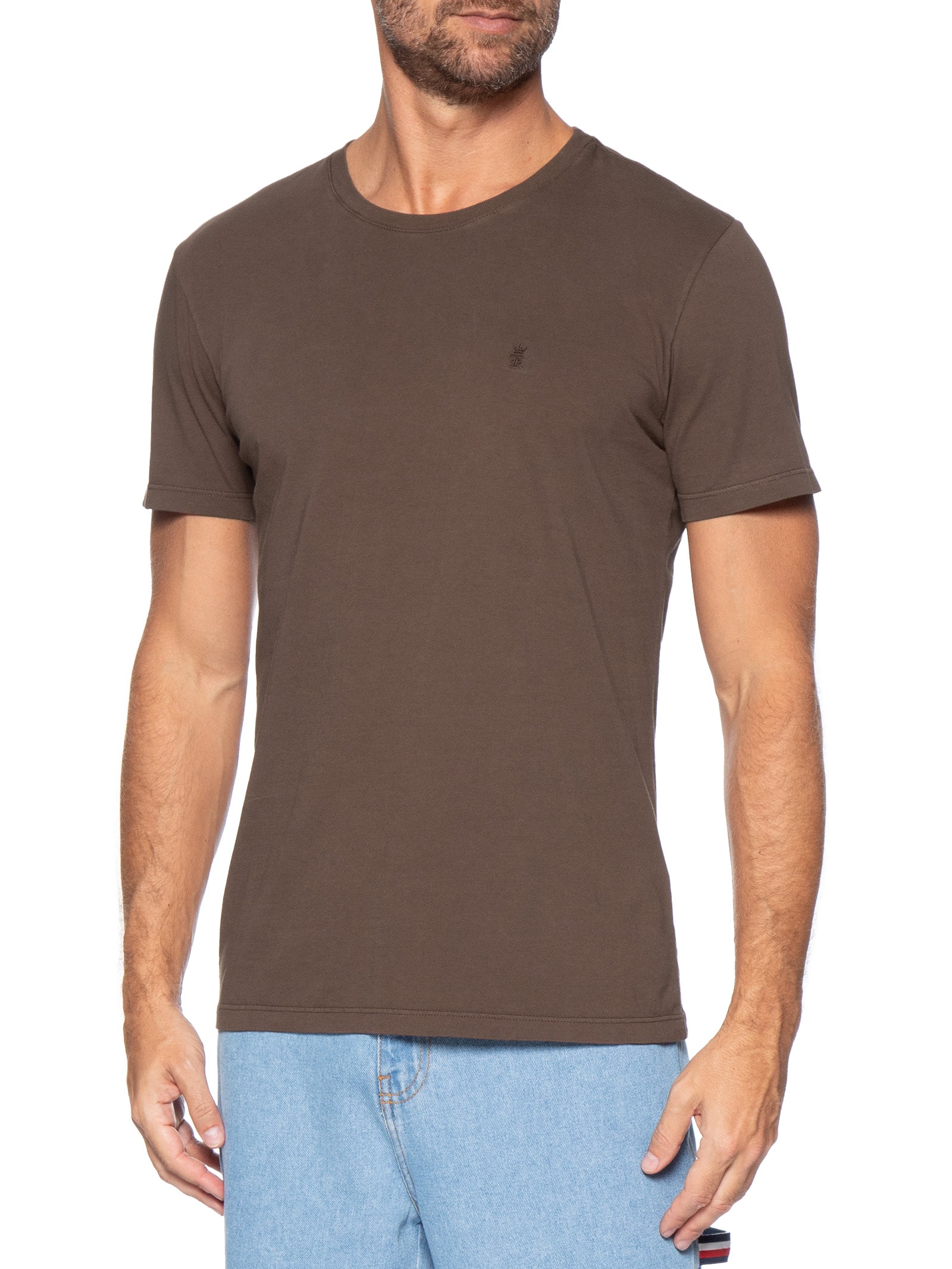 Camiseta Masculina Básica De Algodão Gola Careca Marrom Sergio K