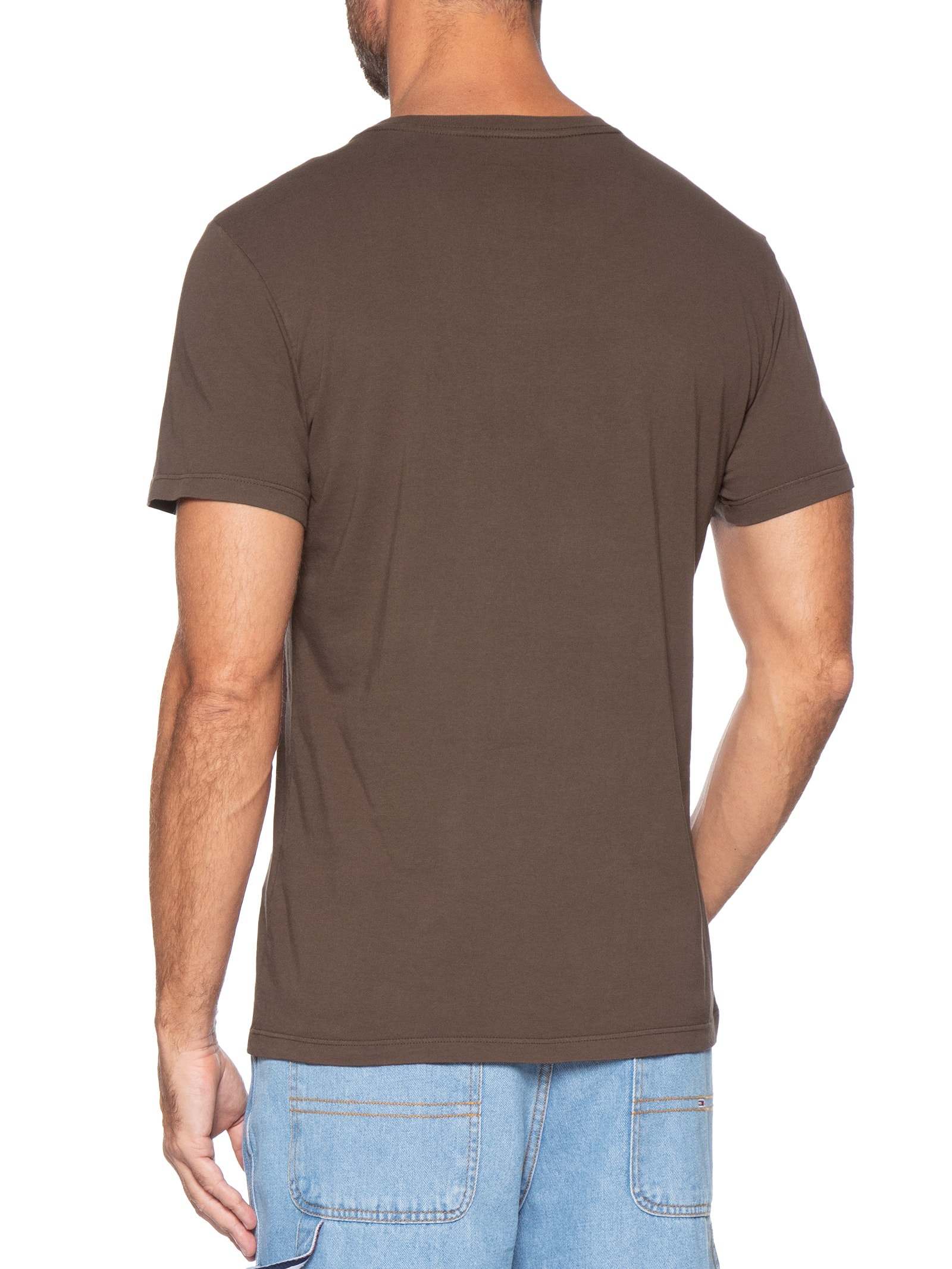 Camiseta Masculina Básica De Algodão Gola Careca Marrom Sergio K