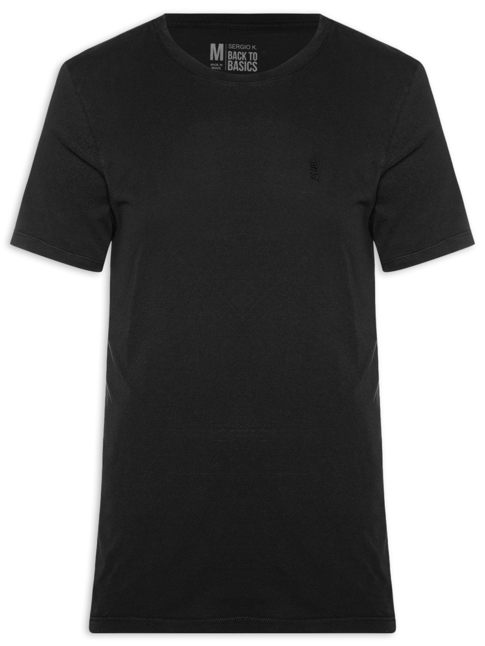 Camiseta Masculina Básica De Algodão Gola Careca Preto Sergio K