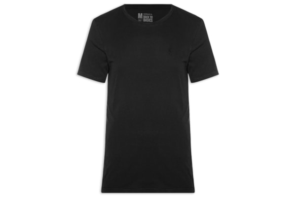 Camiseta Masculina Básica De Algodão Gola Careca - Preto