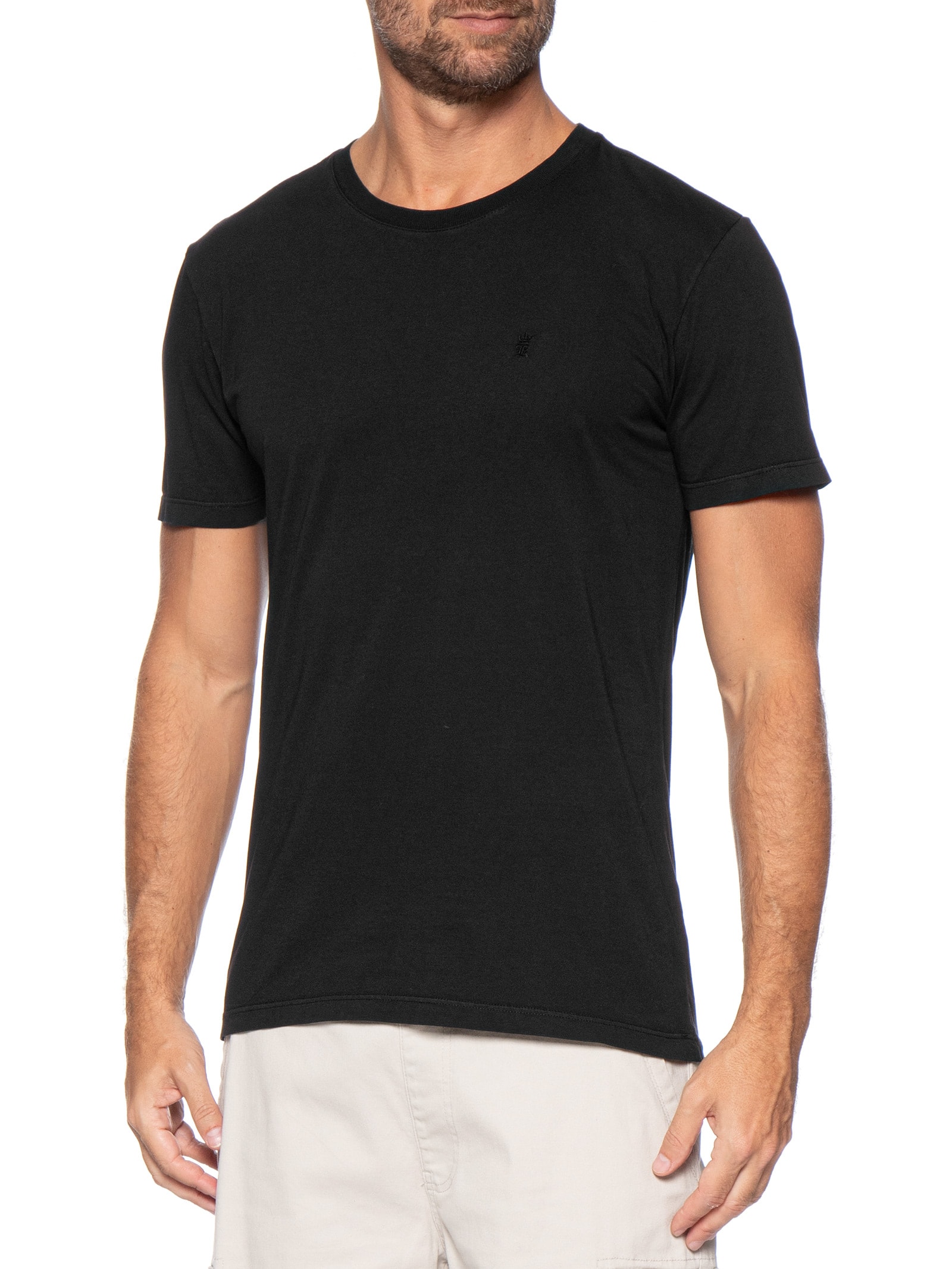 Camiseta Masculina Básica De Algodão Gola Careca Preto Sergio K