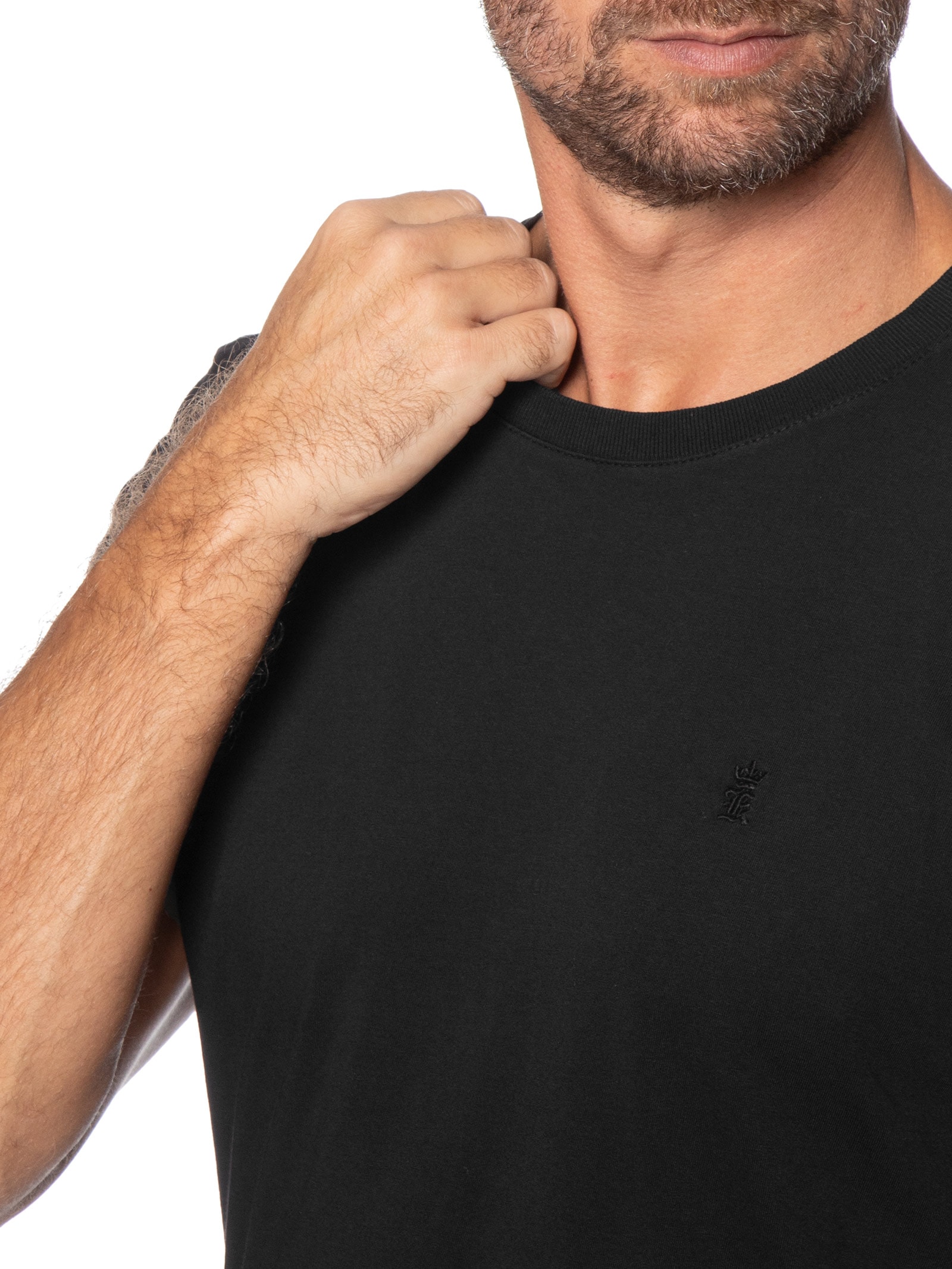 Camiseta Masculina Básica De Algodão Gola Careca Preto Sergio K