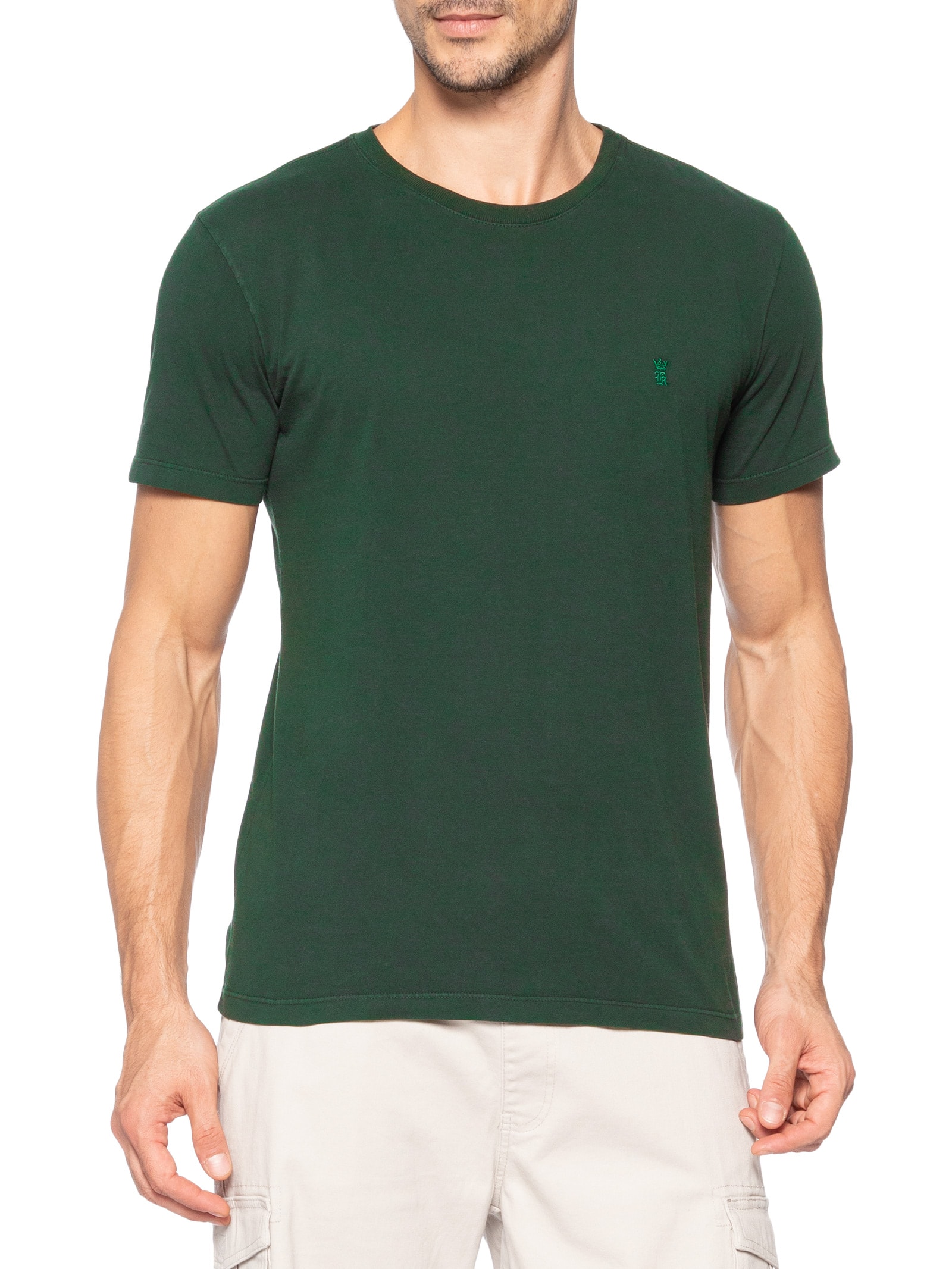 Camiseta Masculina Básica De Algodão Gola Careca Verde Sergio K