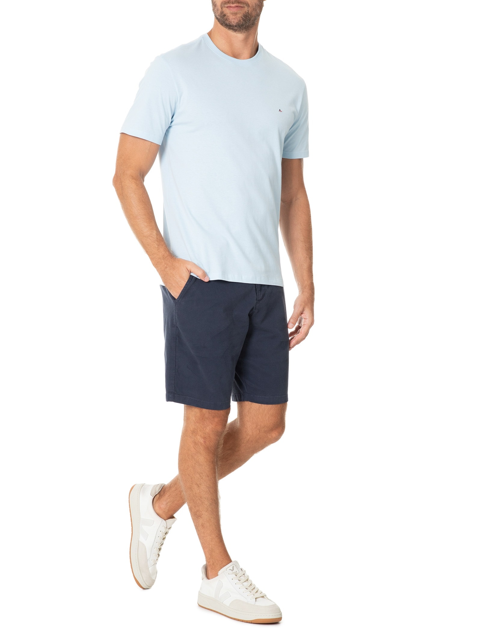 Camiseta Masculina Básica Em Algodão Azul Aramis