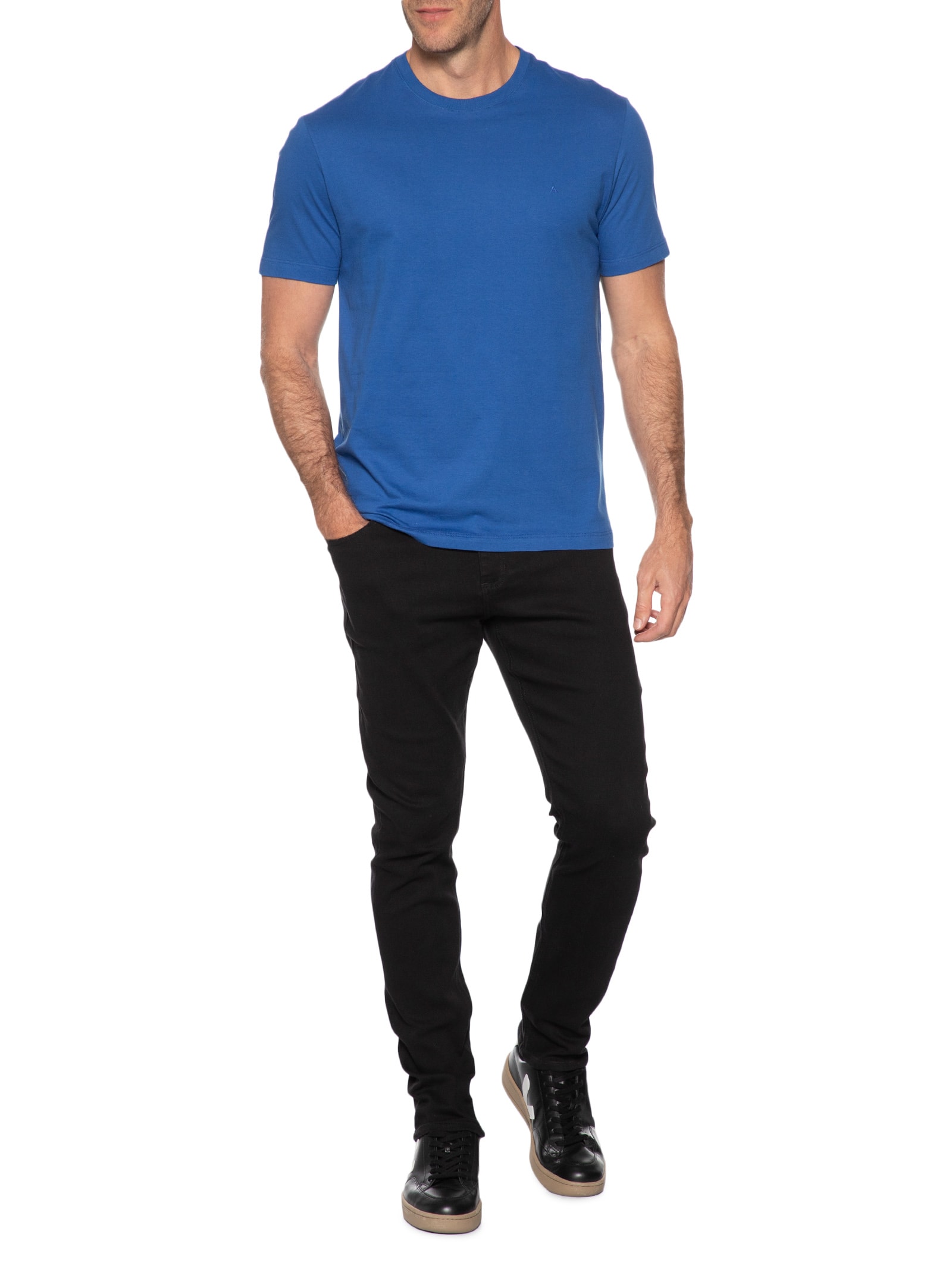 Camiseta Masculina Básica em Algodão Azul Aramis