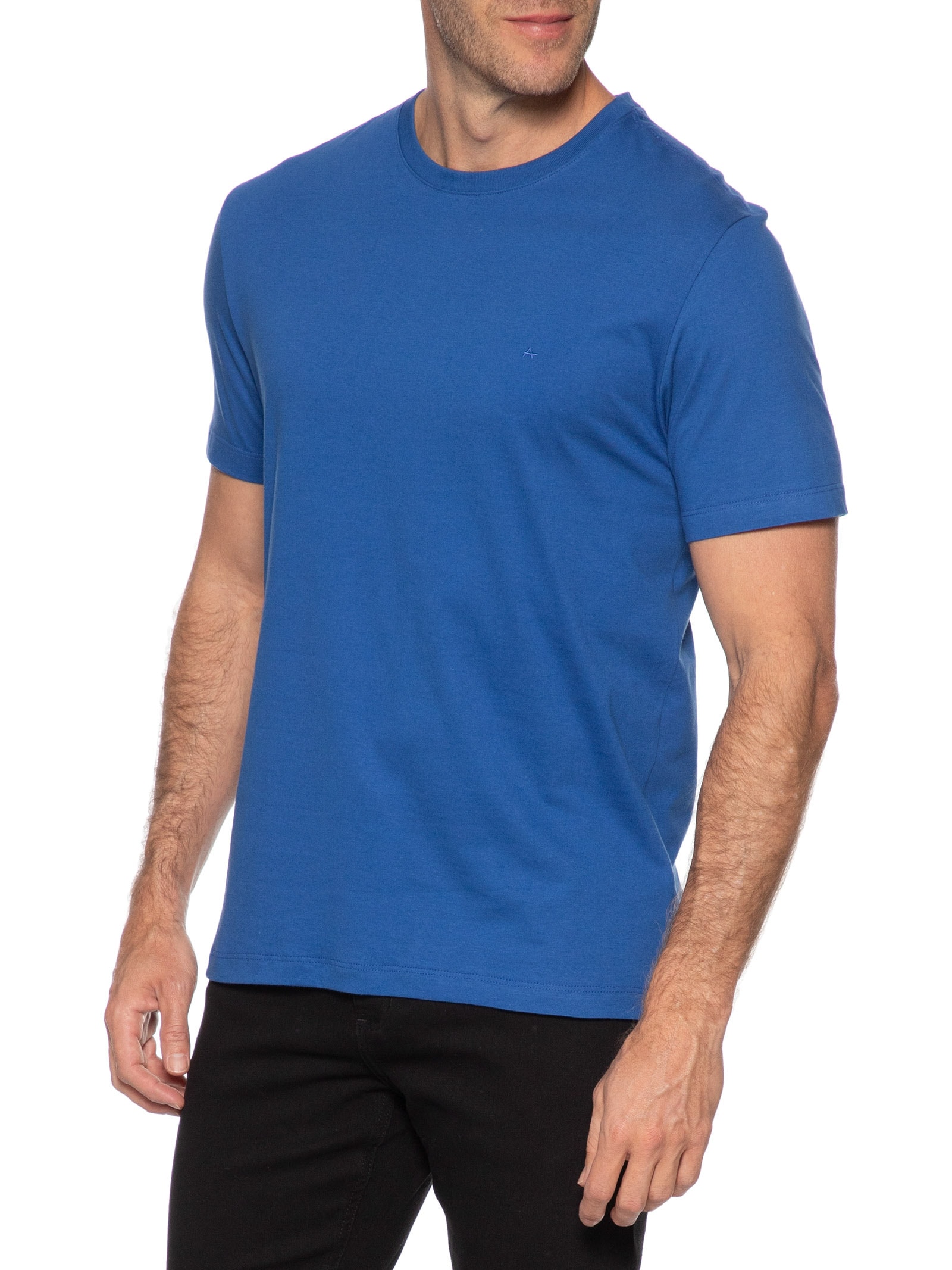 Camiseta Masculina Básica em Algodão Azul Aramis