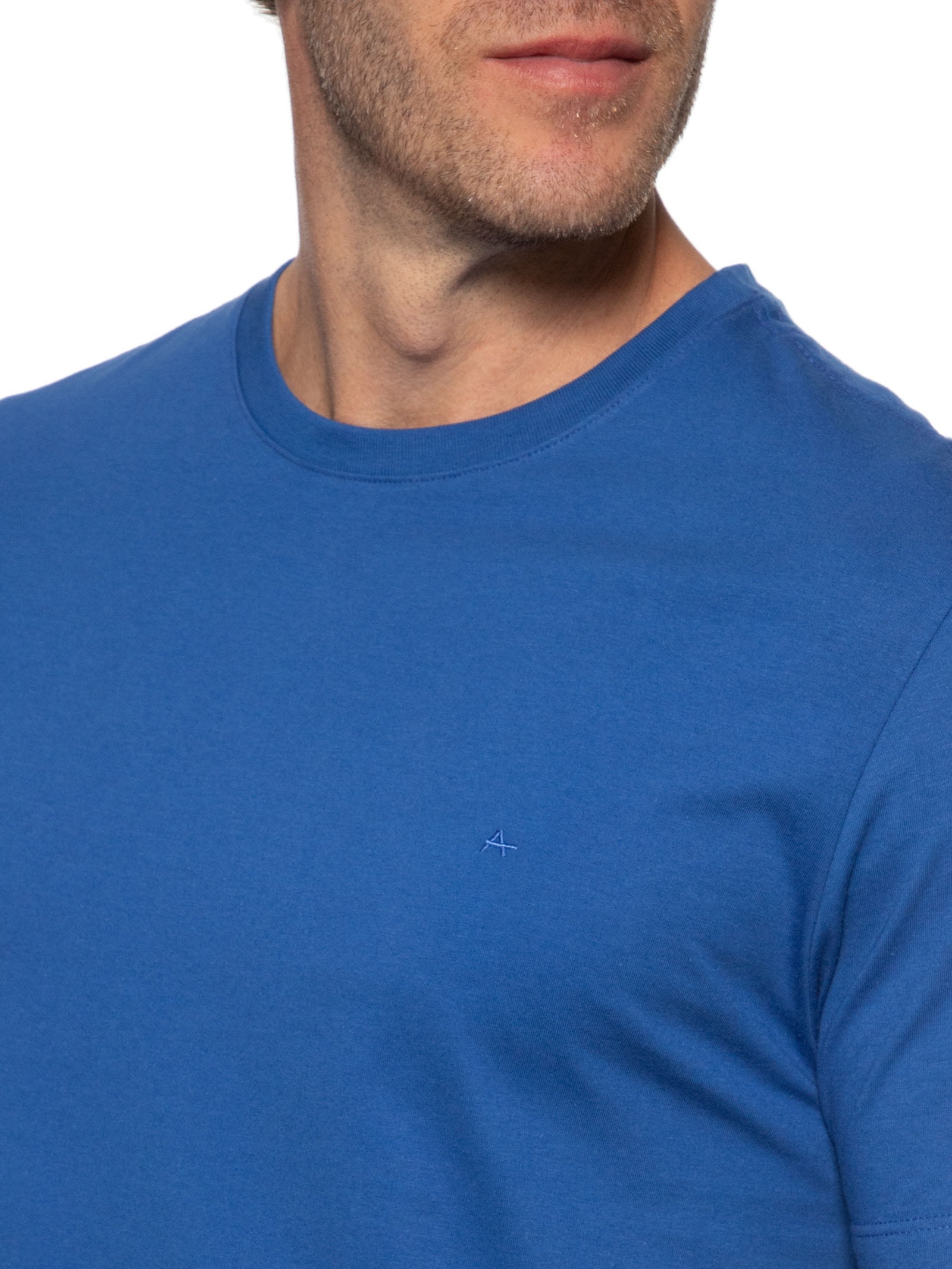 Camiseta Masculina Básica em Algodão Azul Aramis
