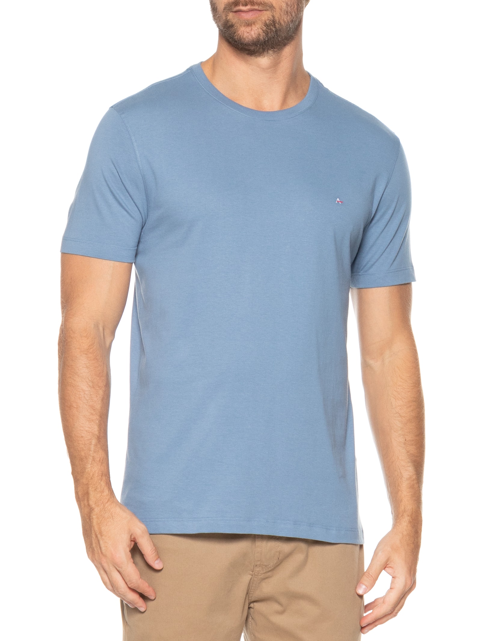 Camiseta Masculina Básica em Algodão Azul Acinzentado Aramis