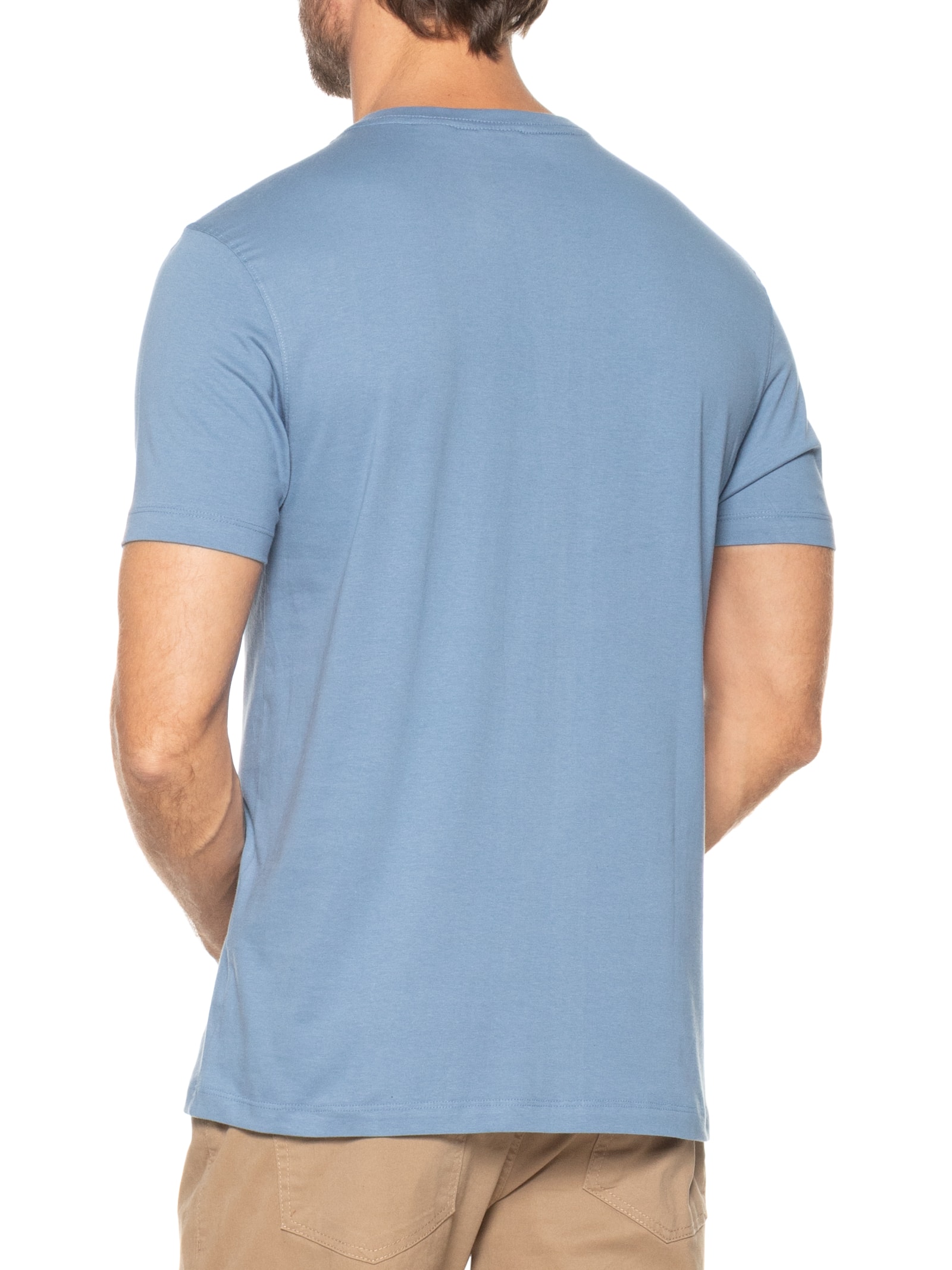 Camiseta Masculina Básica em Algodão Azul Acinzentado Aramis