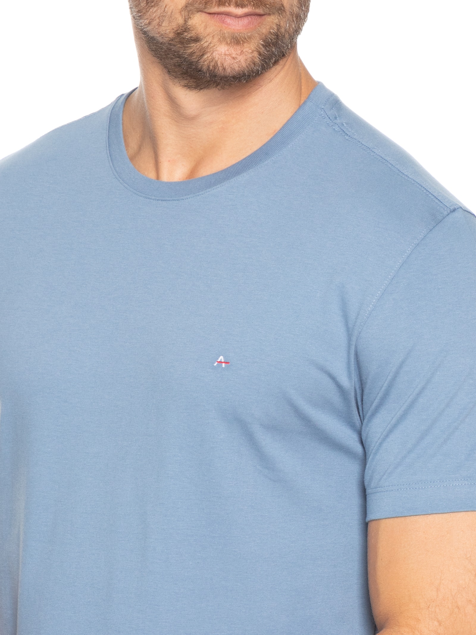 Camiseta Masculina Básica em Algodão Azul Acinzentado Aramis