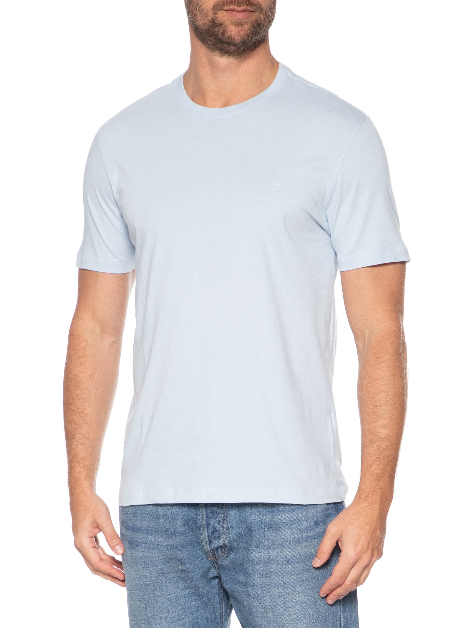 Camiseta Masculina Básica em Algodão Azul Claro Aramis