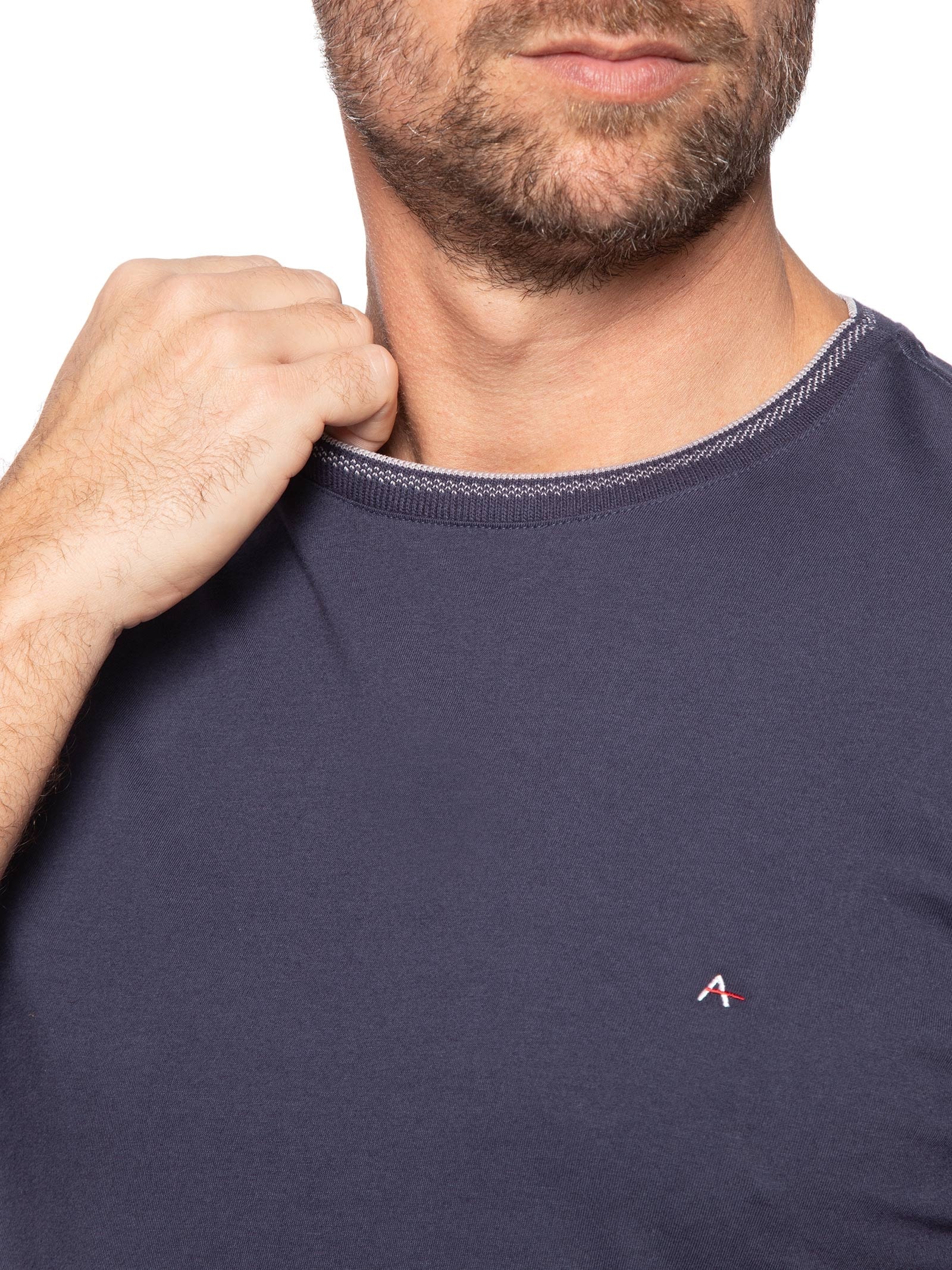 Camiseta Masculina Básica Em Algodão Com Friso Azul Aramis