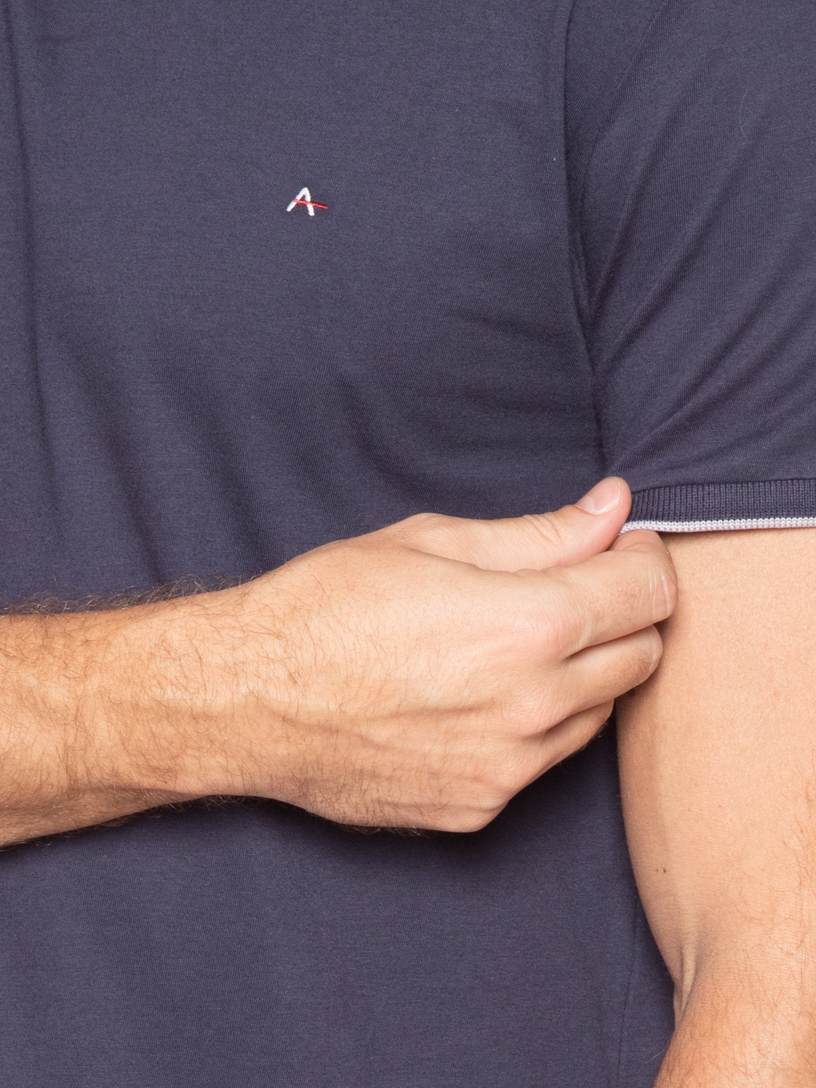 Camiseta Masculina Básica Em Algodão Com Friso Azul Aramis