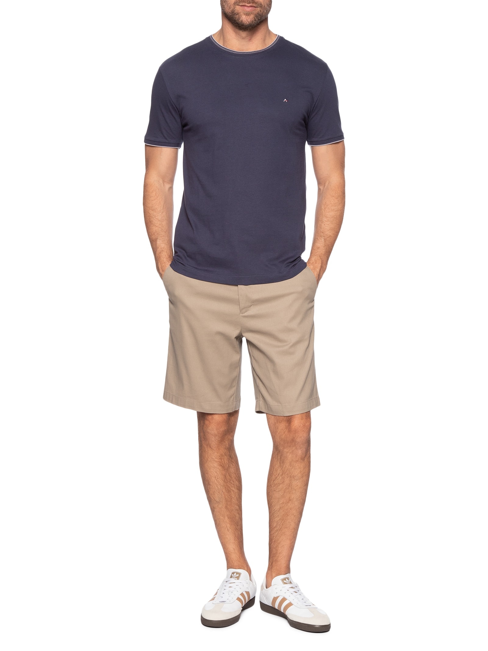 Camiseta Masculina Básica Em Algodão Com Friso Azul Aramis