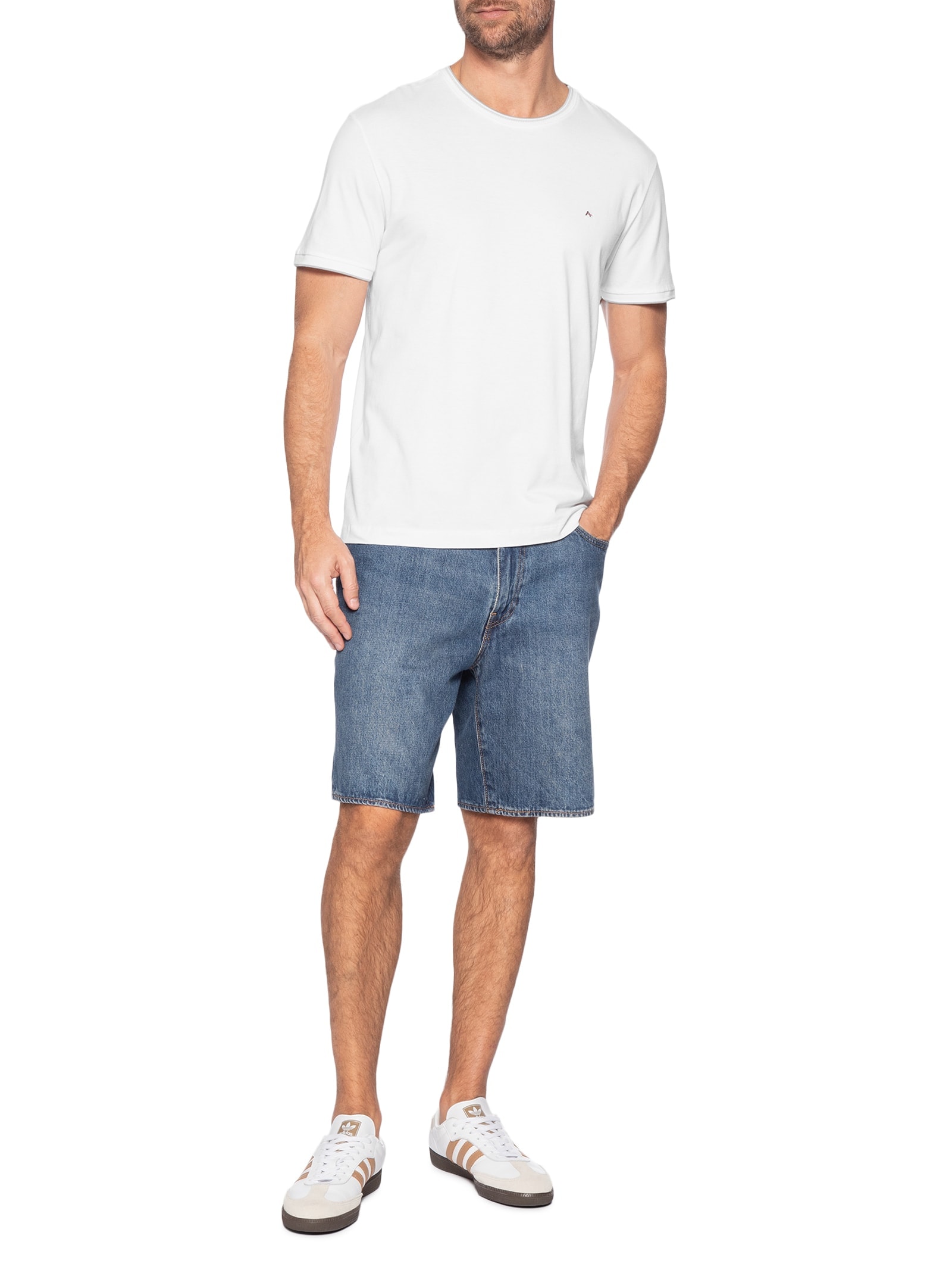 Camiseta Masculina Básica Em Algodão Com Friso Branco Aramis