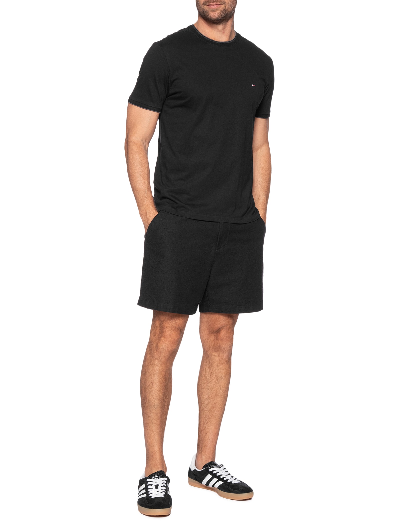 Camiseta Masculina Básica Em Algodão Com Friso Preto Aramis