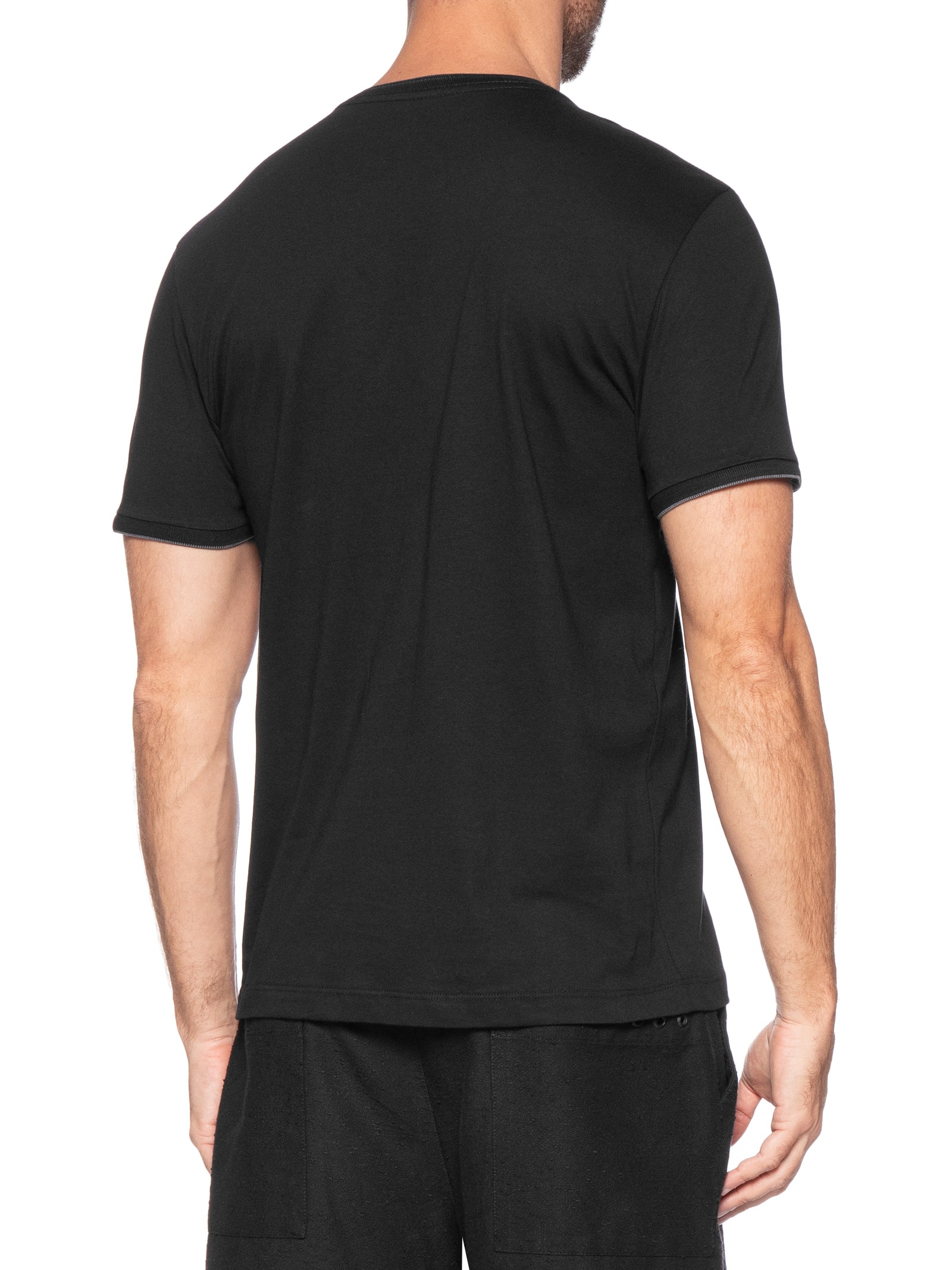 Camiseta Masculina Básica Em Algodão Com Friso Preto Aramis