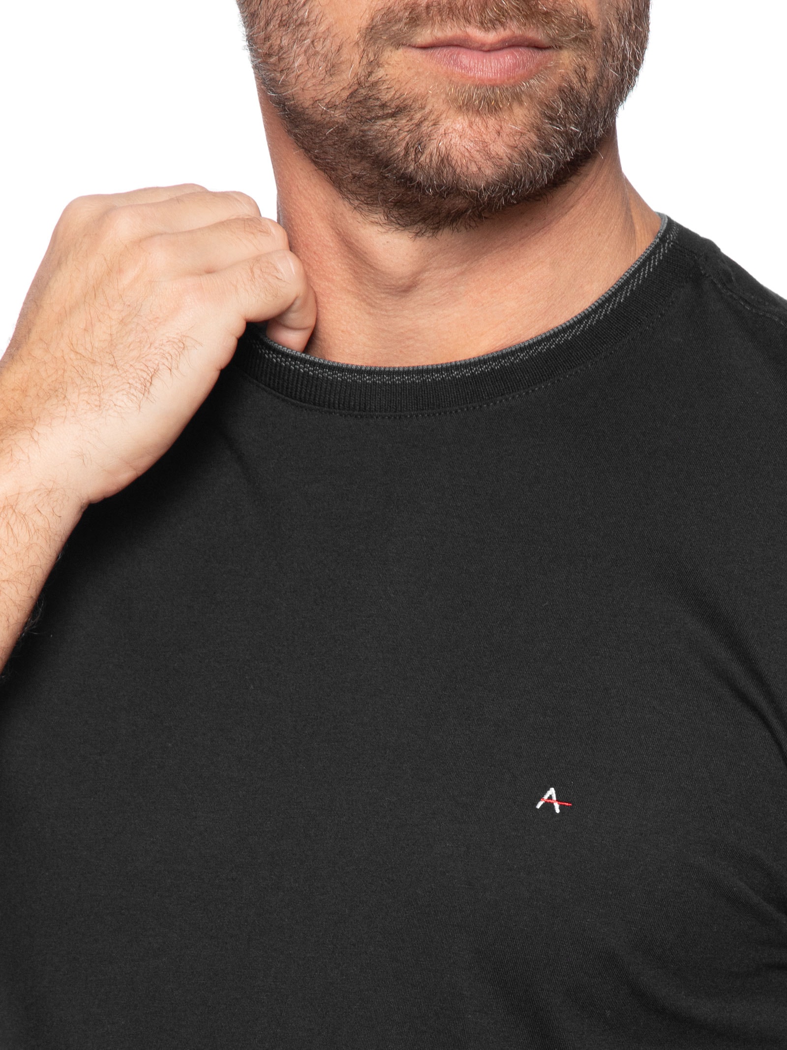 Camiseta Masculina Básica Em Algodão Com Friso Preto Aramis