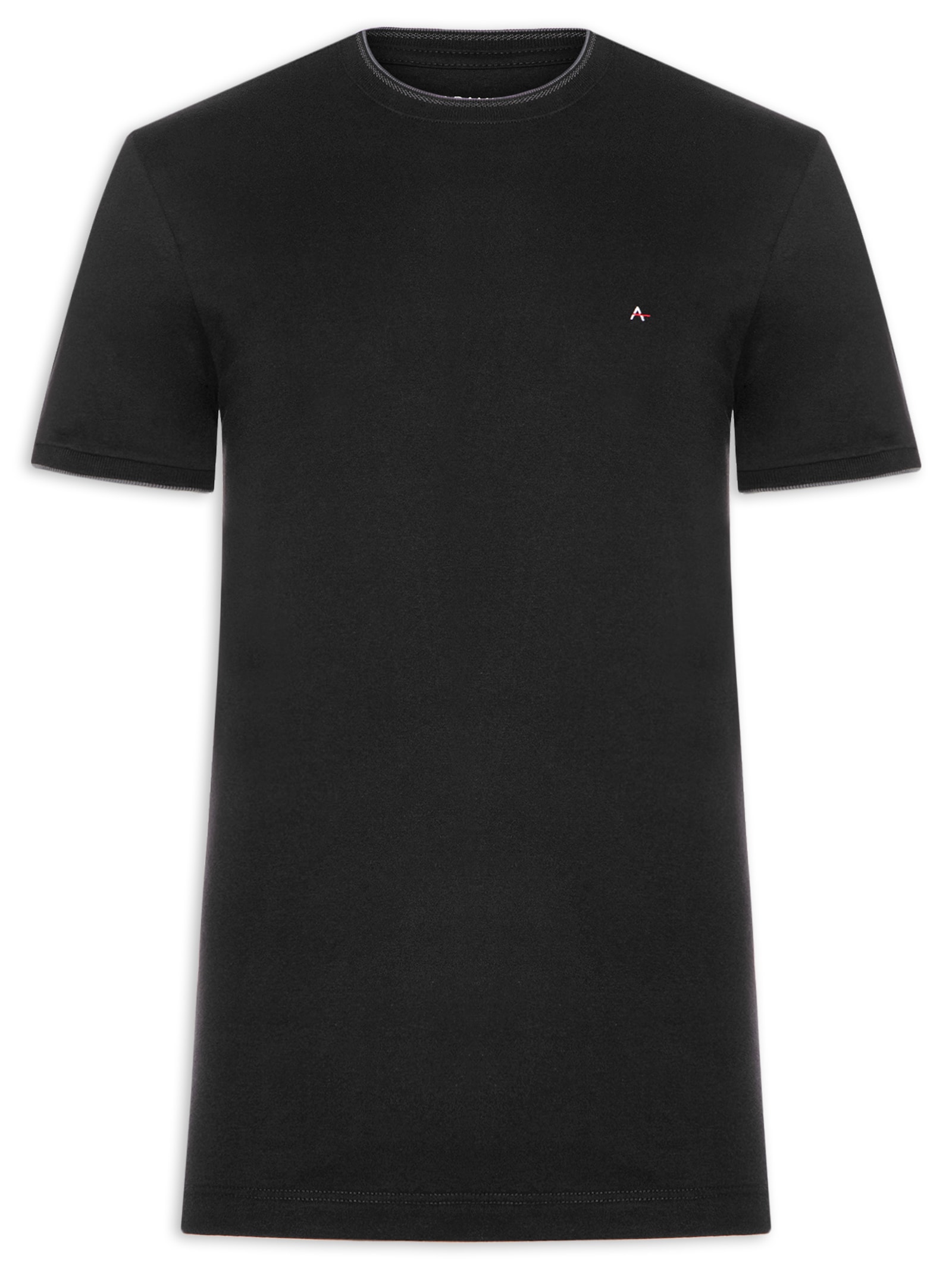Camiseta Masculina Básica Em Algodão Com Friso Preto Aramis