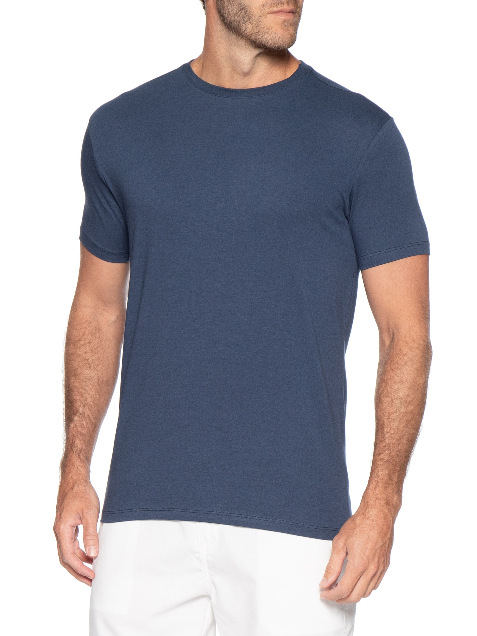 Camiseta Masculina Básica Em Algodão Egípcio Stretch Azul Pineapple