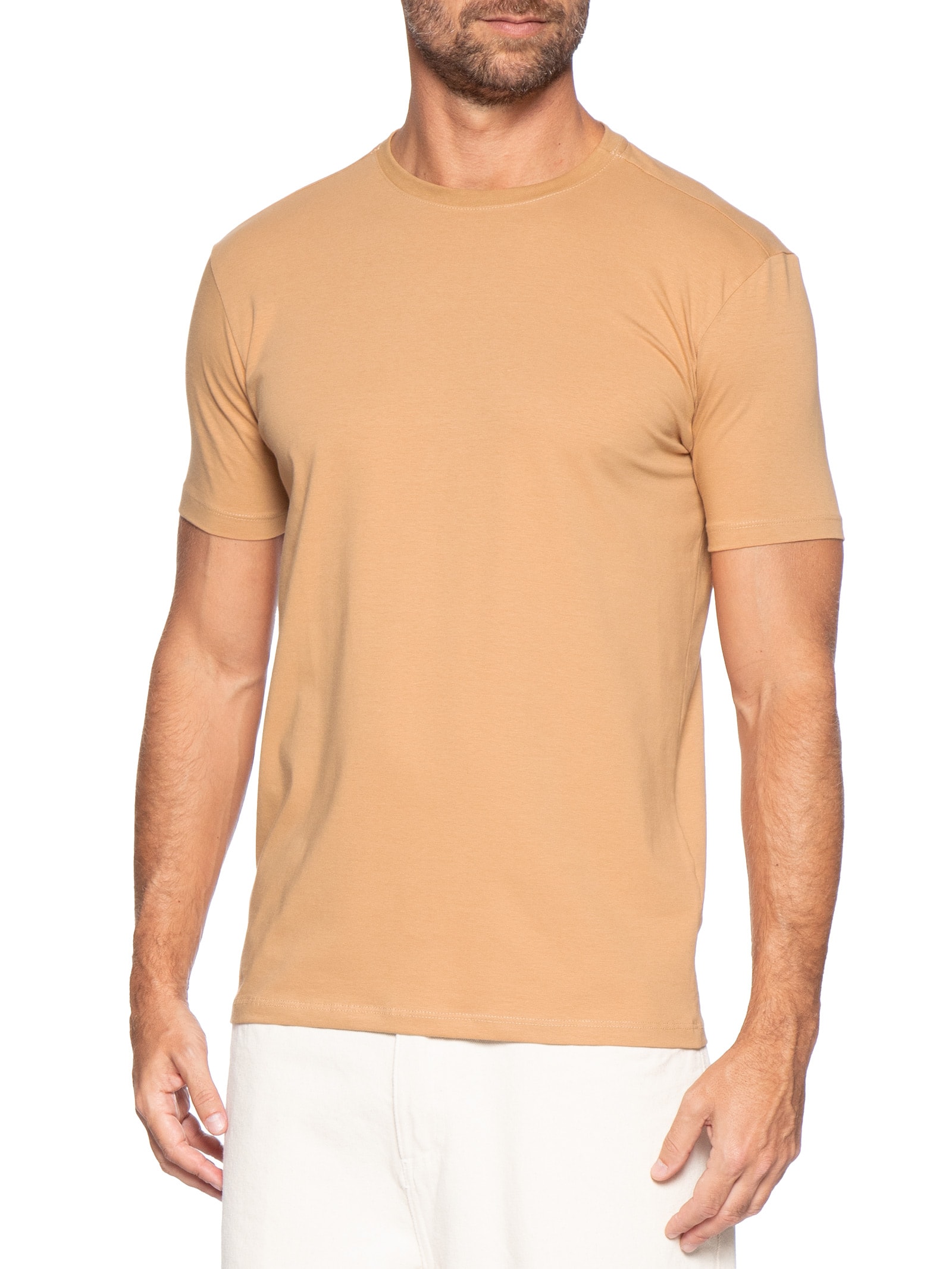 Camiseta Masculina Básica Em Algodão Egípcio Stretch Bege Pineapple