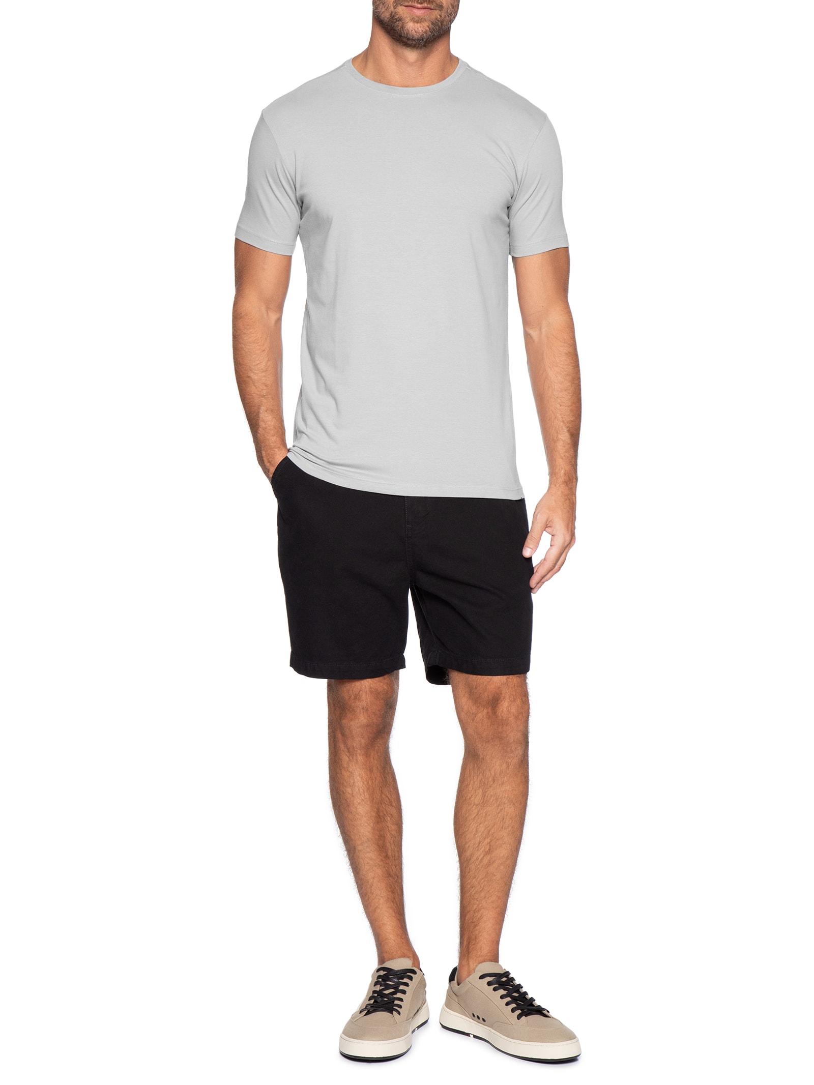 Camiseta Masculina Básica Em Algodão Egípcio Stretch Cinza Pineapple