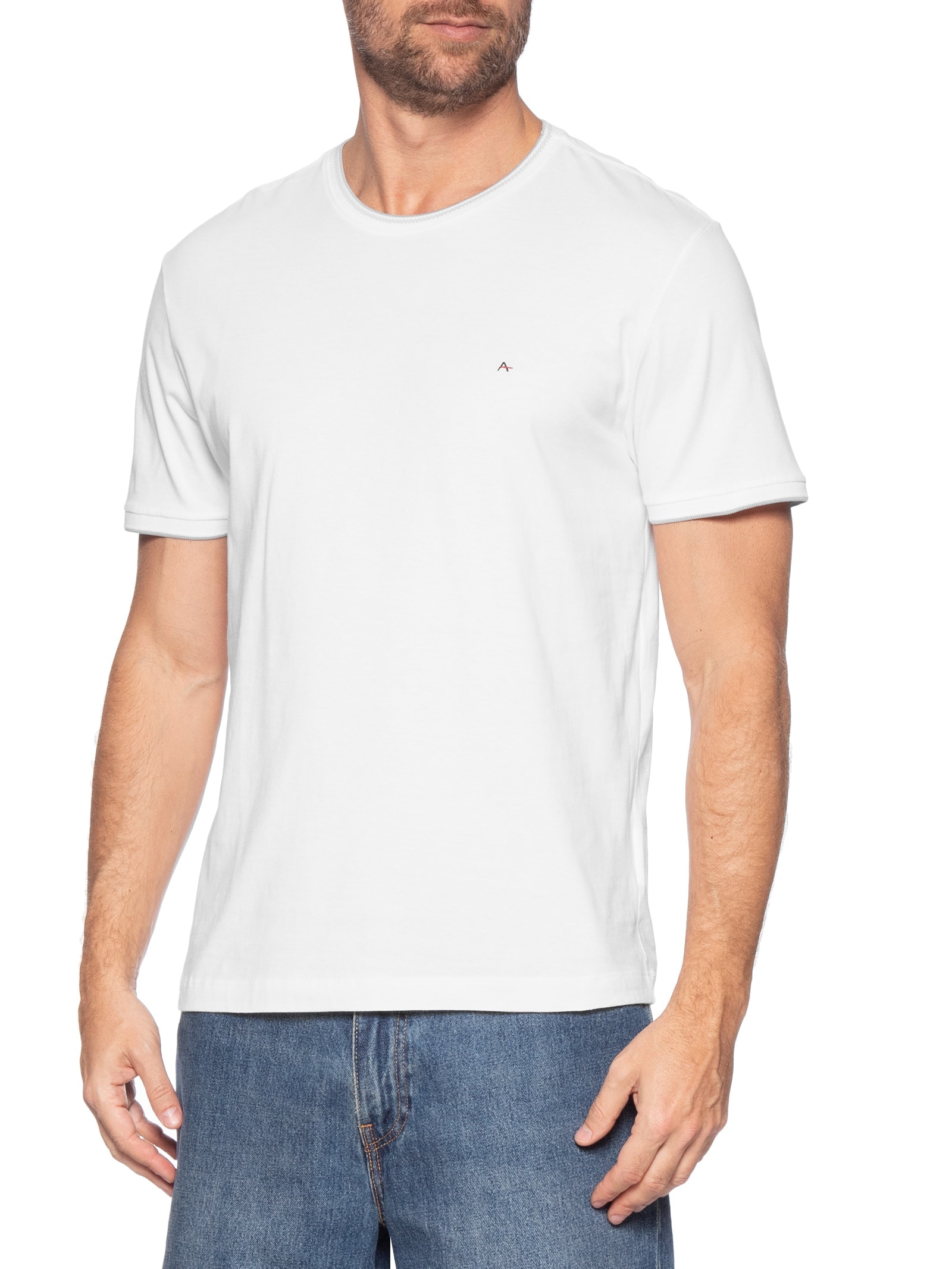 Camiseta Masculina Básica Friso Gola (PA) Branco Aramis