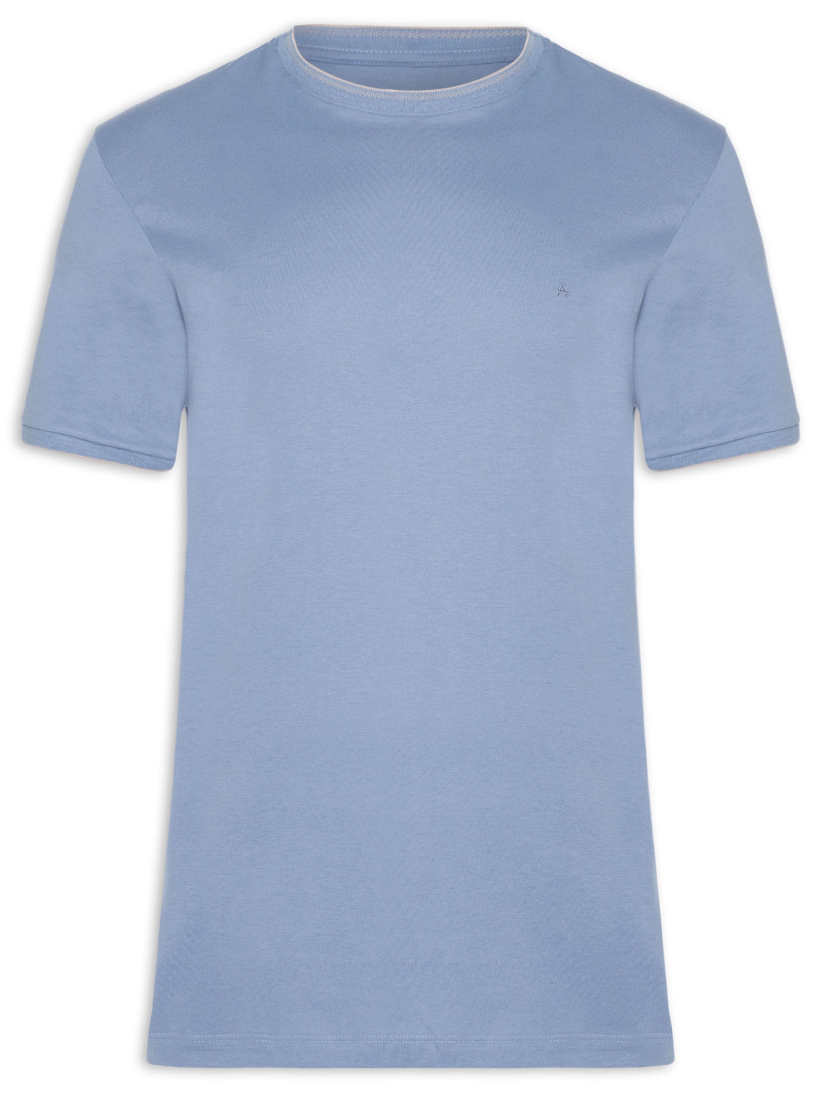 Camiseta Masculina Básica Friso Na Gola Azul Aramis