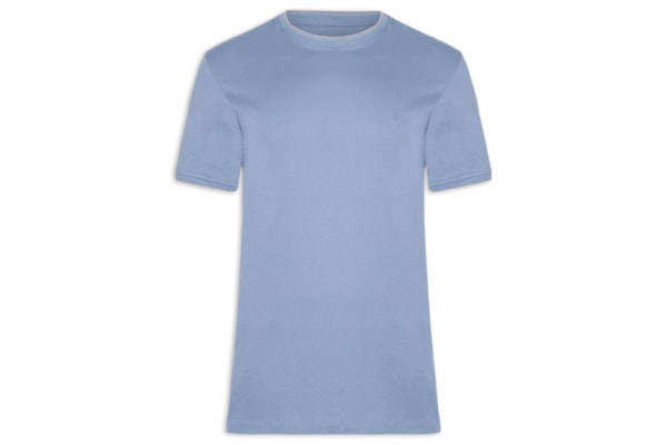 Camiseta Masculina Básica Friso Na Gola - Azul