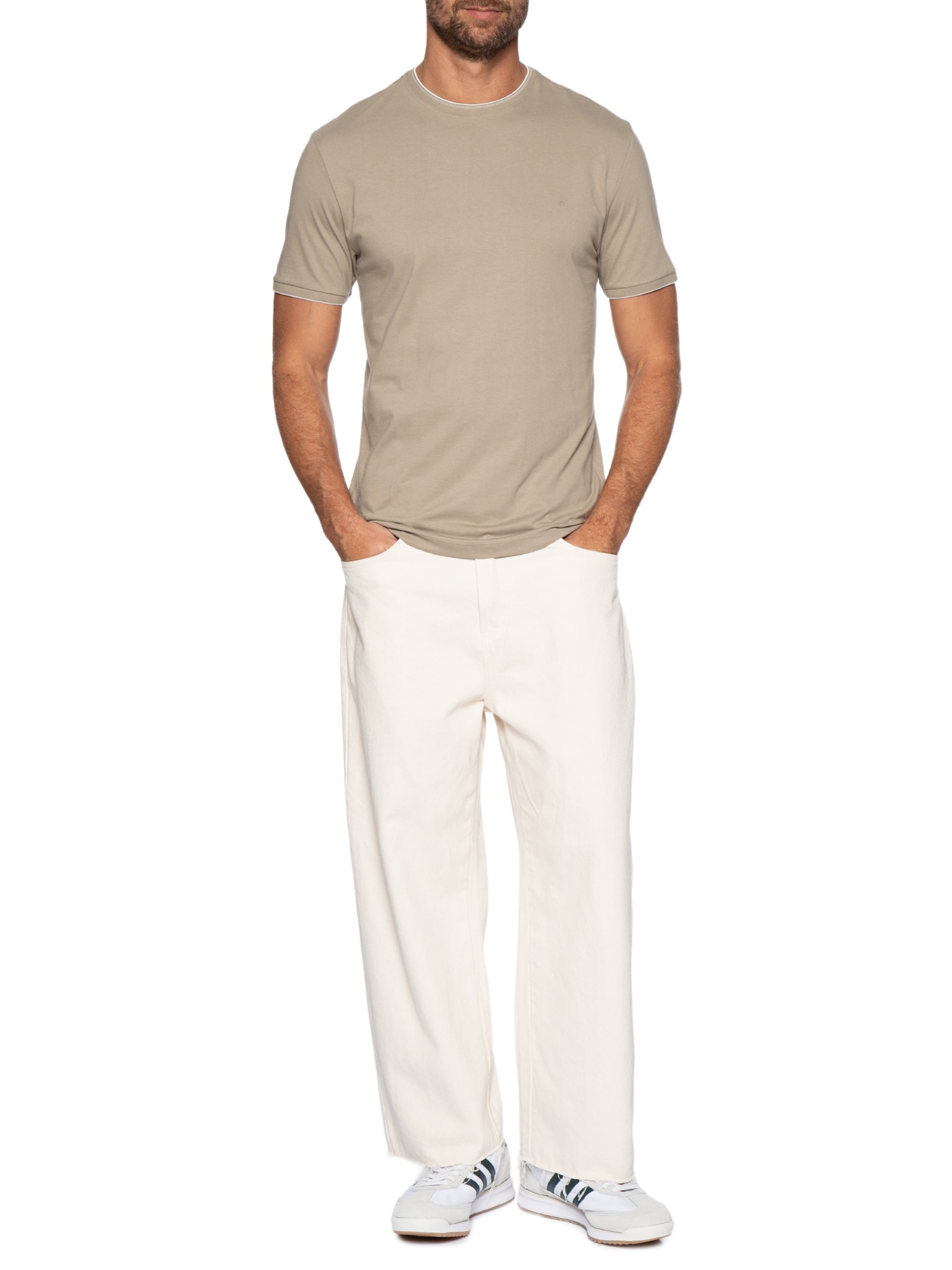 Camiseta Masculina Básica Friso Na Gola Bege Aramis