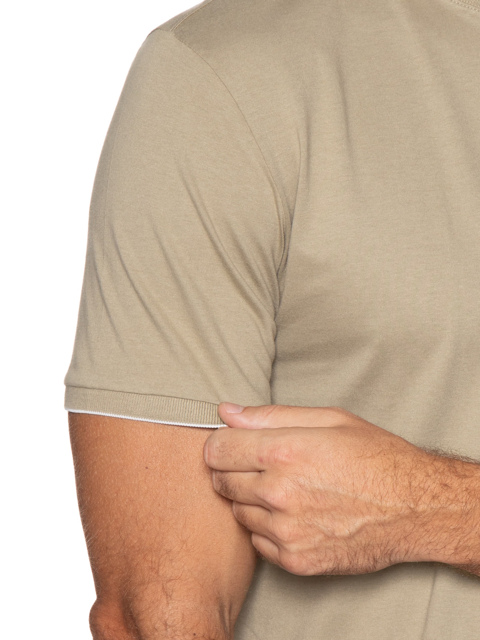 Camiseta Masculina Básica Friso Na Gola Bege Aramis