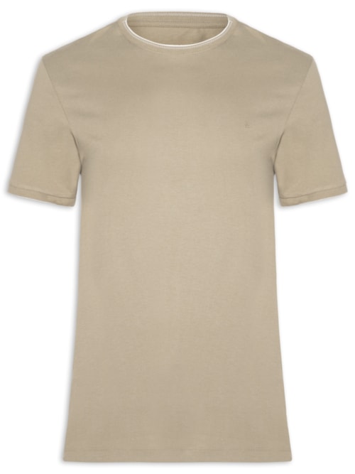 Camiseta Masculina Básica Friso Na Gola – Bege