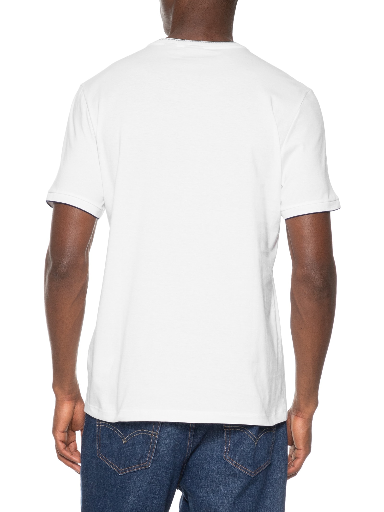 Camiseta Masculina Básica Friso Na Gola Branco Aramis