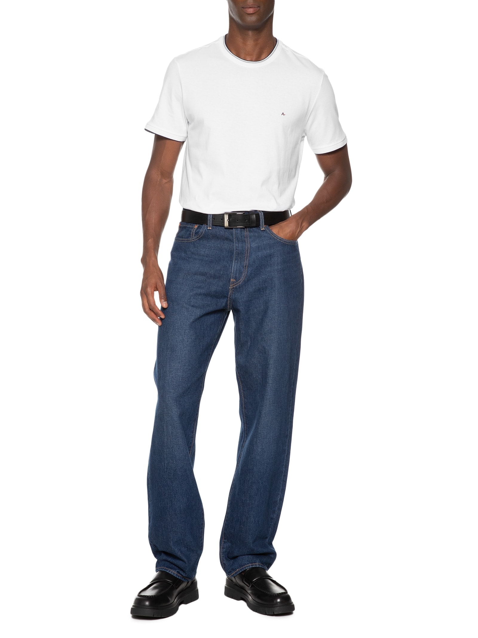 Camiseta Masculina Básica Friso Na Gola Branco Aramis