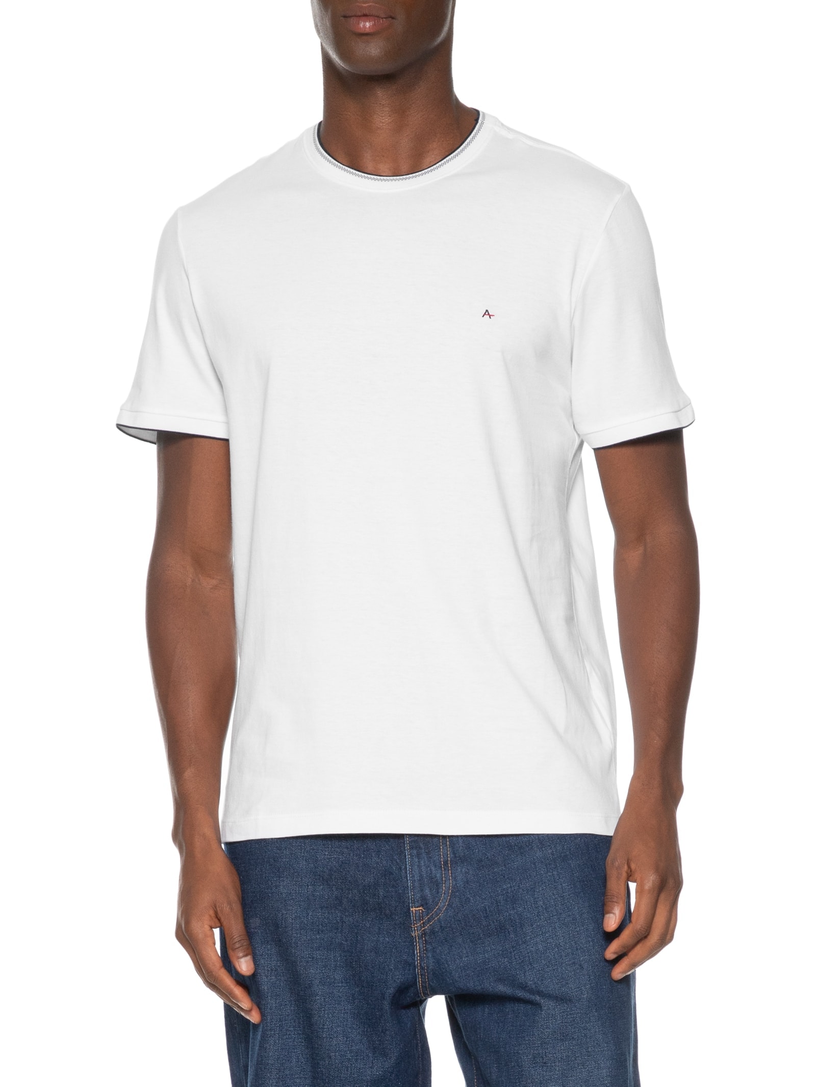 Camiseta Masculina Básica Friso Na Gola Branco Aramis