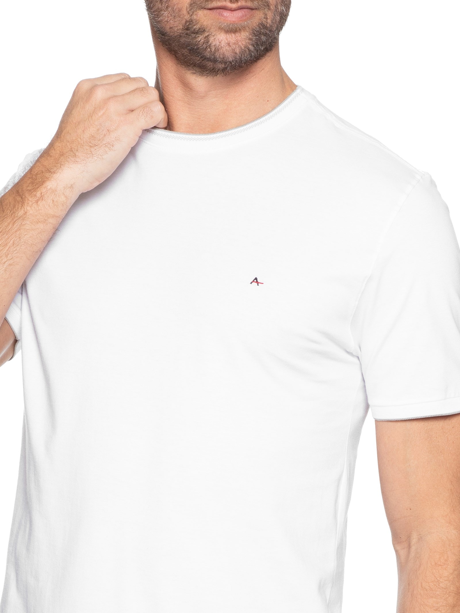 Camiseta Masculina Básica Friso Na Gola (PA) Branco Aramis