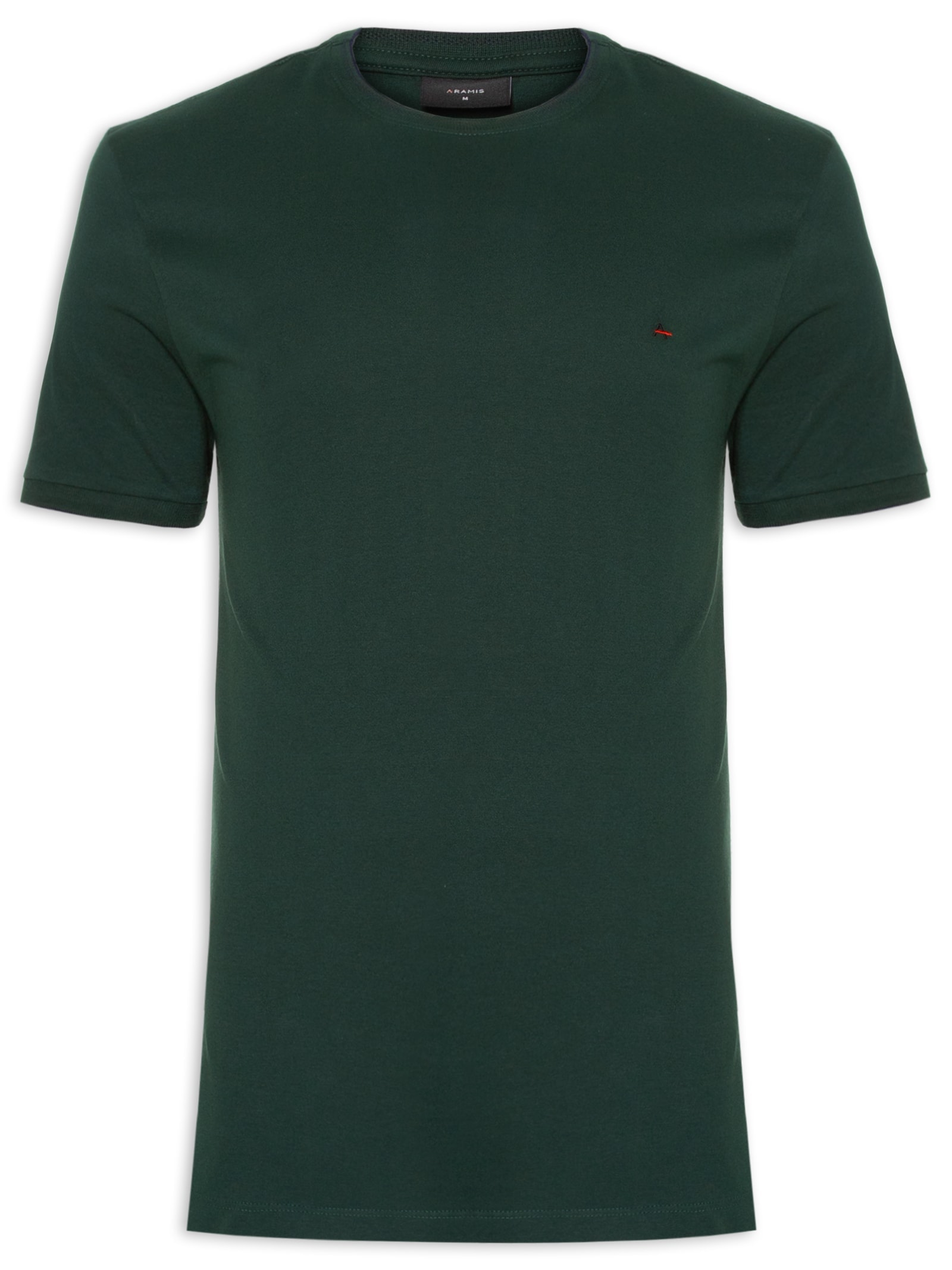 Camiseta Masculina Básica Friso na Gola Verde  Aramis