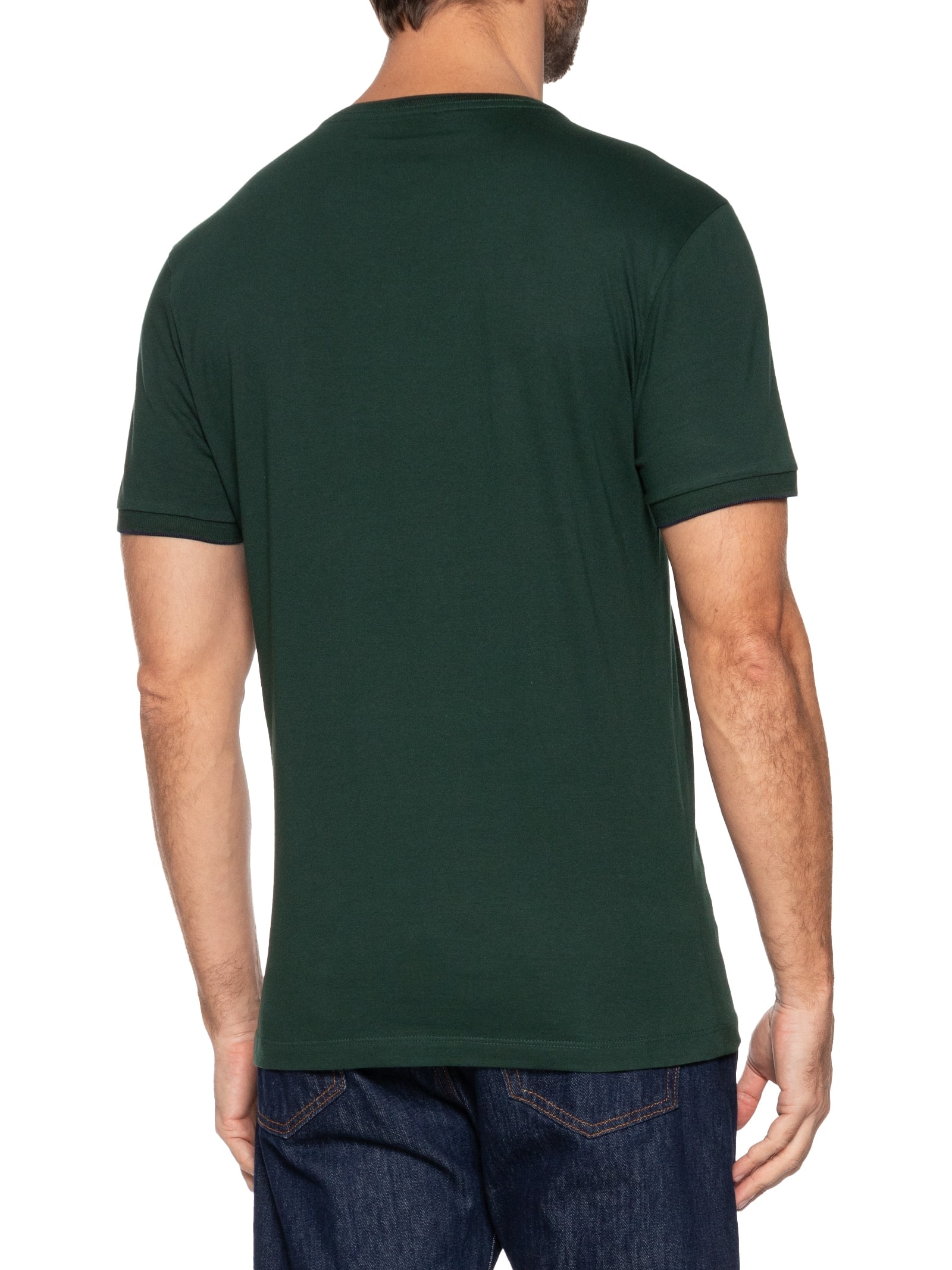 Camiseta Masculina Básica Friso na Gola Verde  Aramis