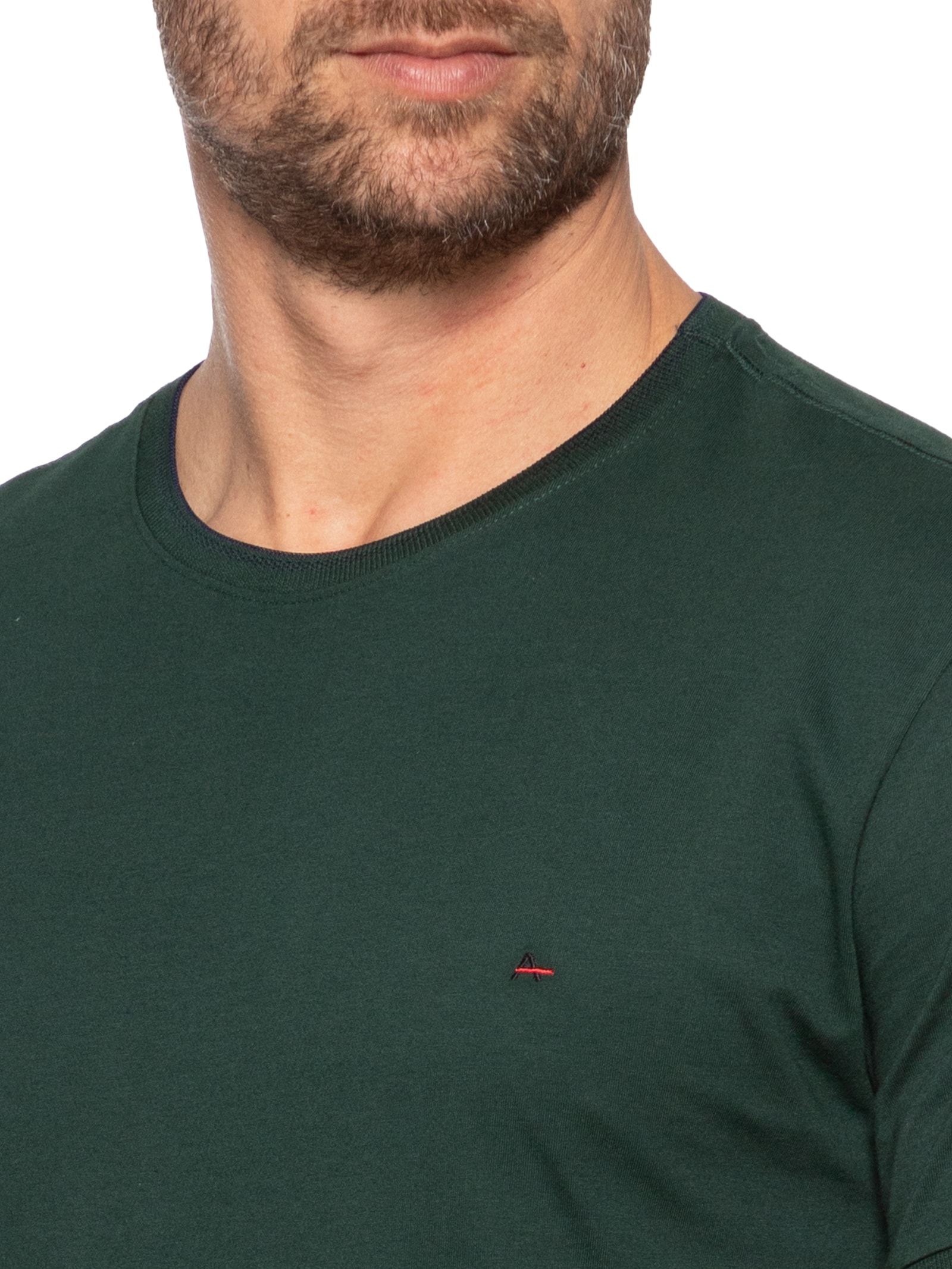 Camiseta Masculina Básica Friso na Gola Verde  Aramis